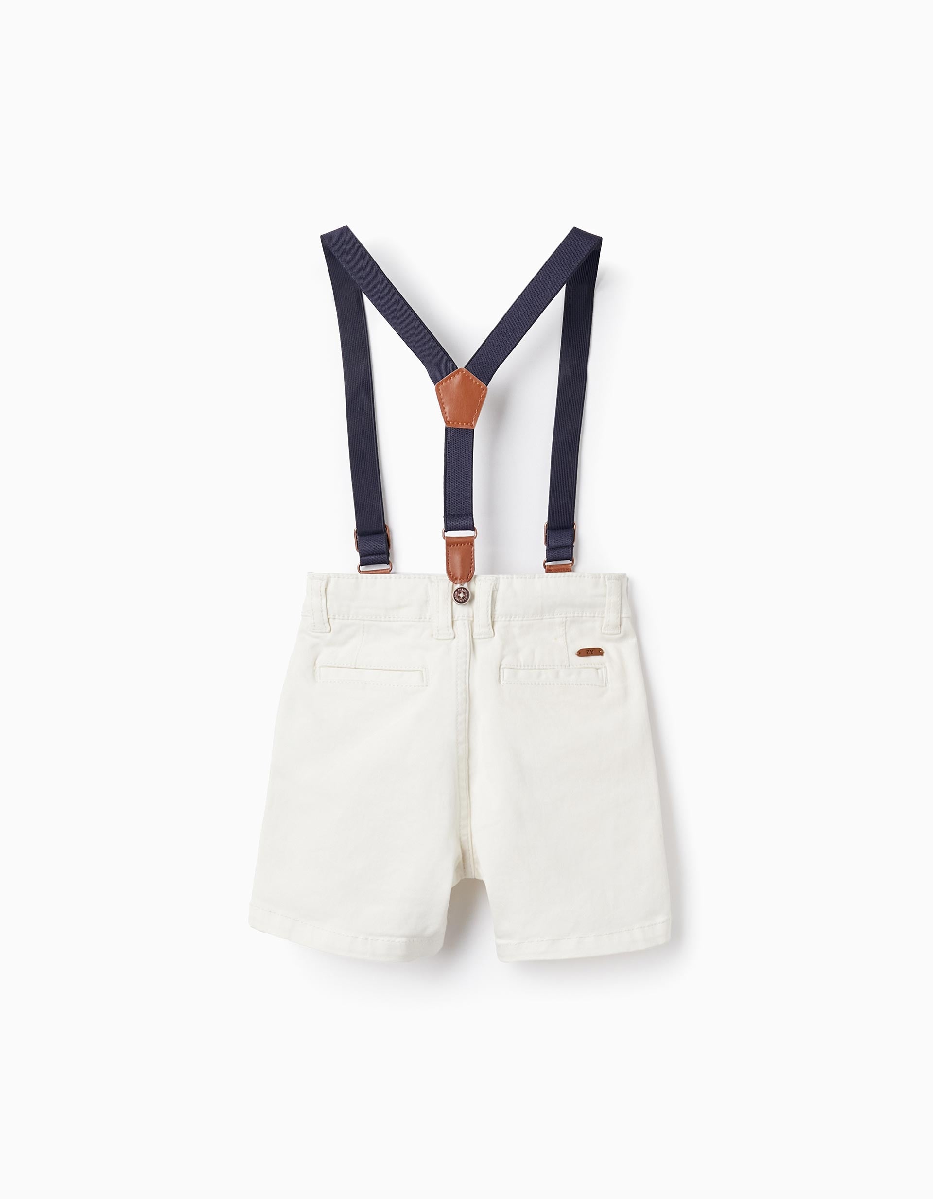 Twill Shorts with Suspenders for Baby Boys, White
