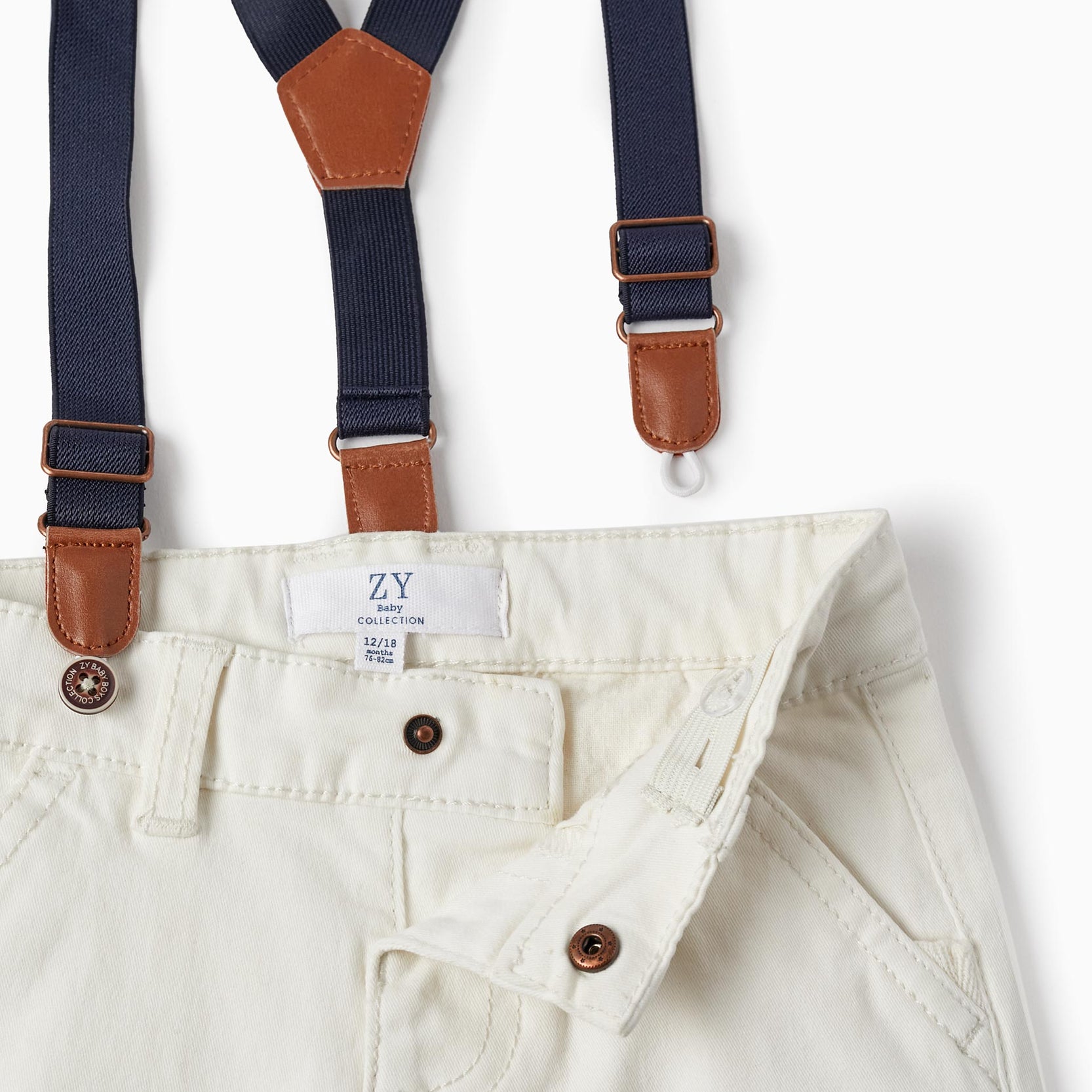 Twill Shorts with Suspenders for Baby Boys, White