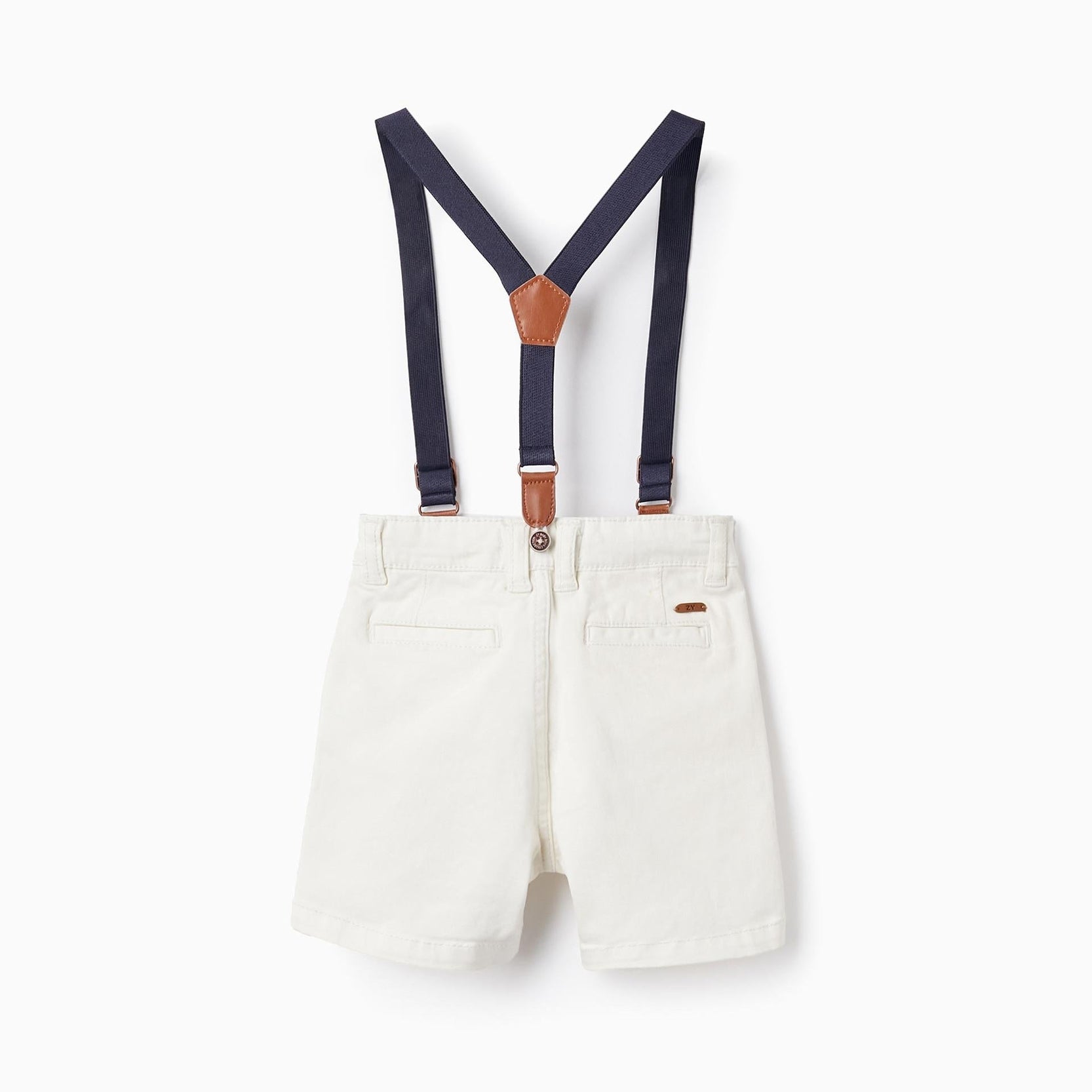 Twill Shorts with Suspenders for Baby Boys, White
