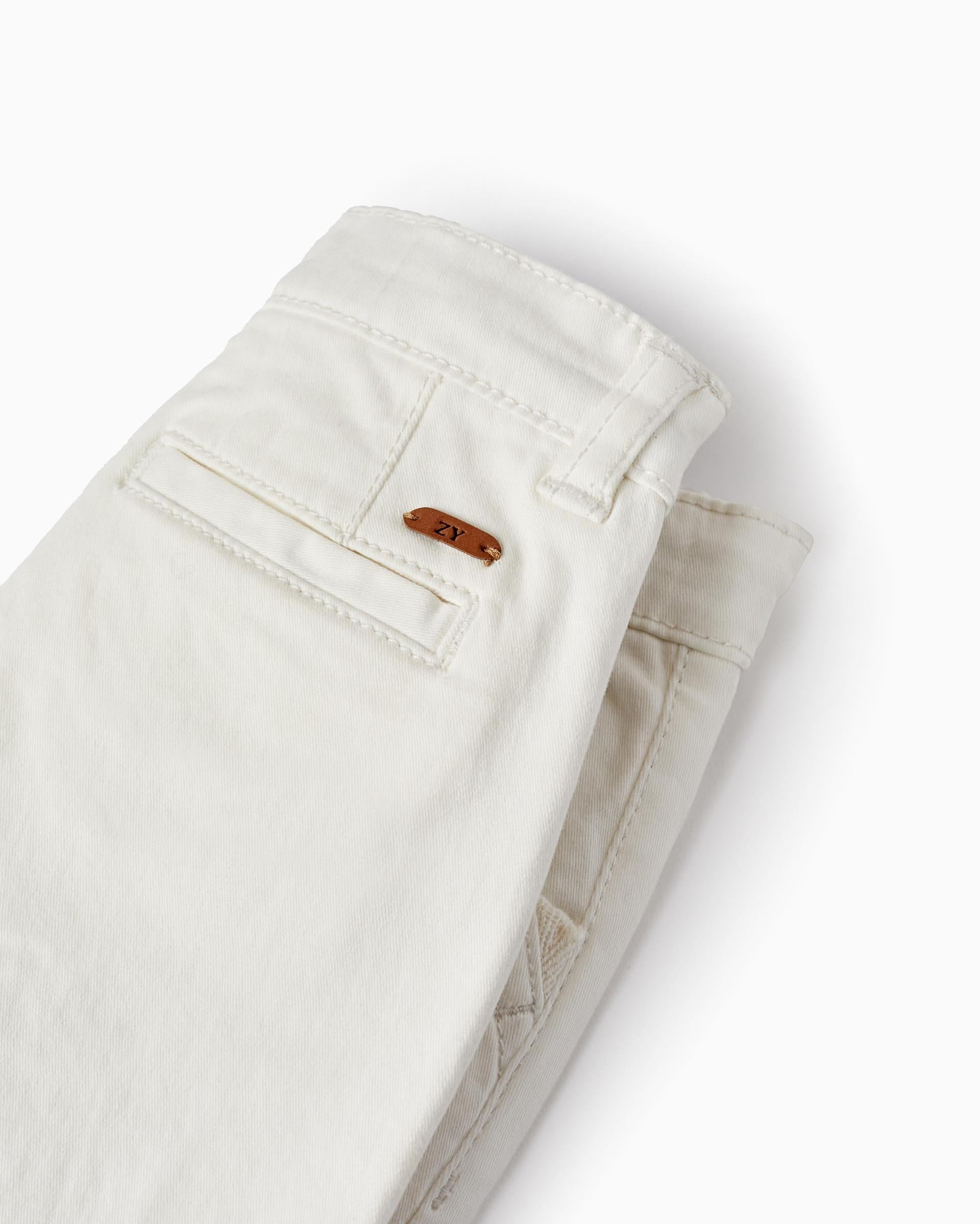 Twill Shorts with Suspenders for Baby Boys, White