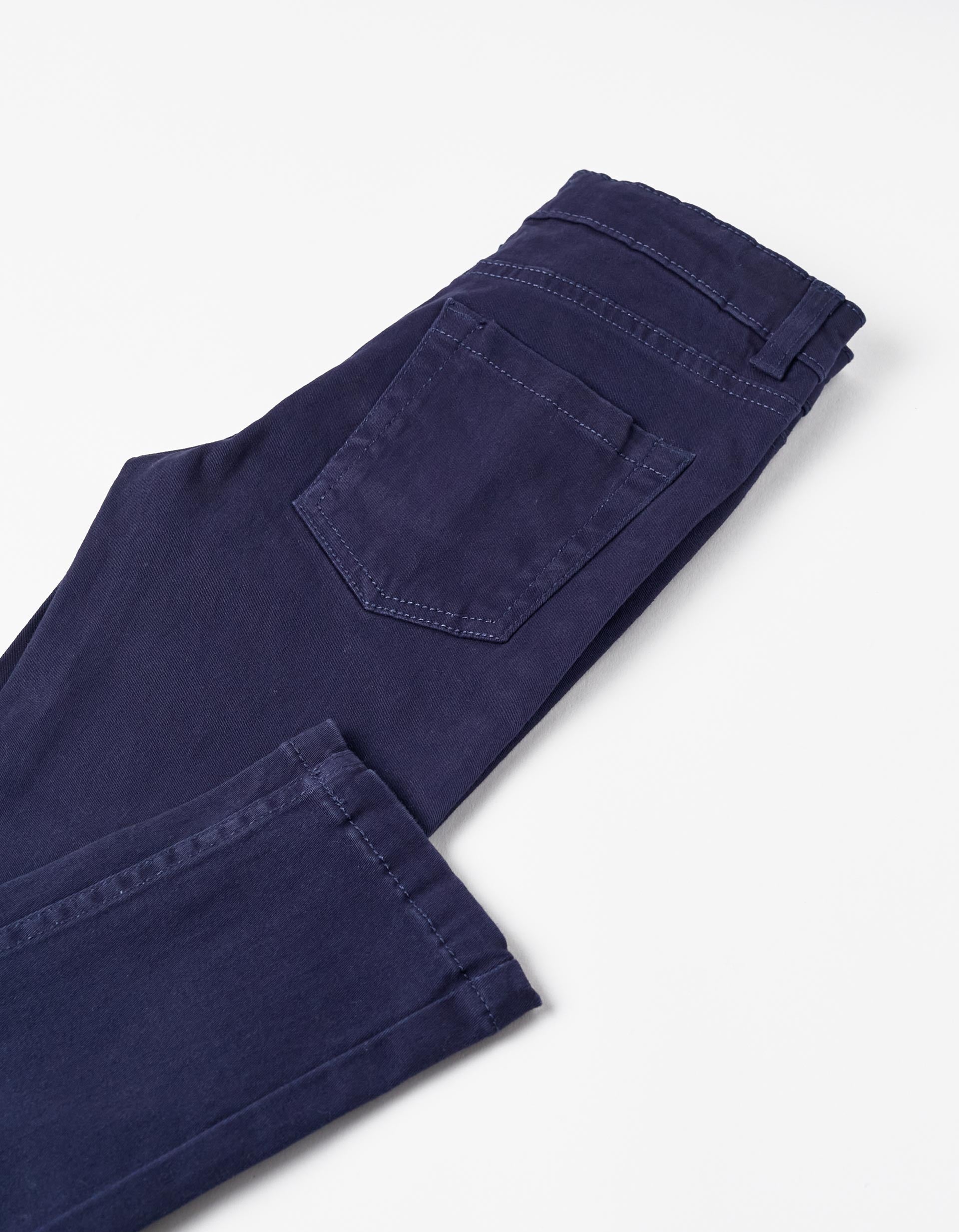 Cotton Twill Skinny Trousers for Boys, Dark Blue