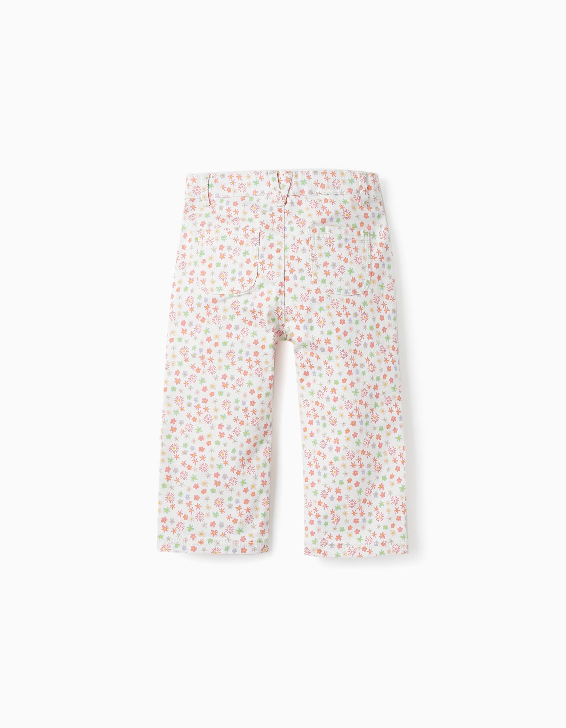 Twill Trousers with Floral Pattern for Baby Girls, Multicolour