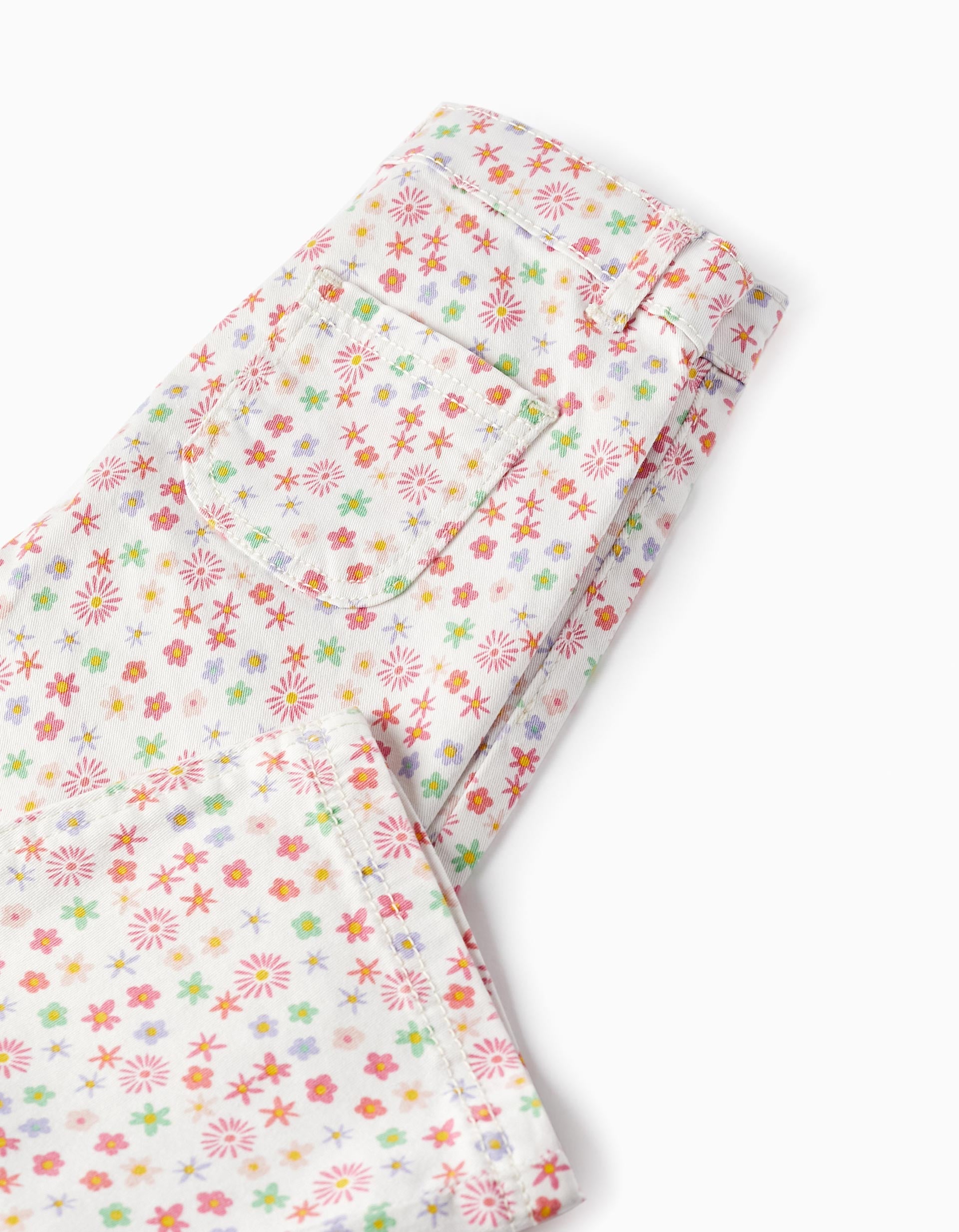 Twill Trousers with Floral Pattern for Baby Girls, Multicolour