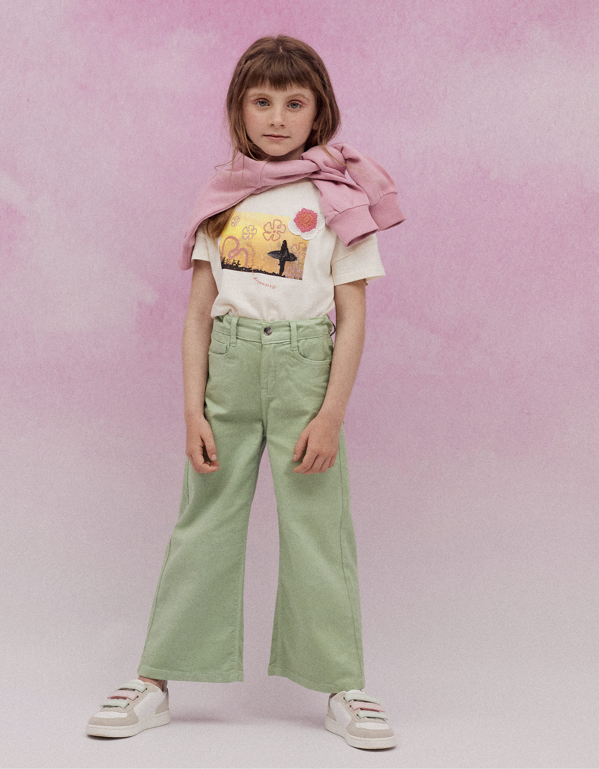 Cotton Trousers for Girls 'Wide Leg', Green