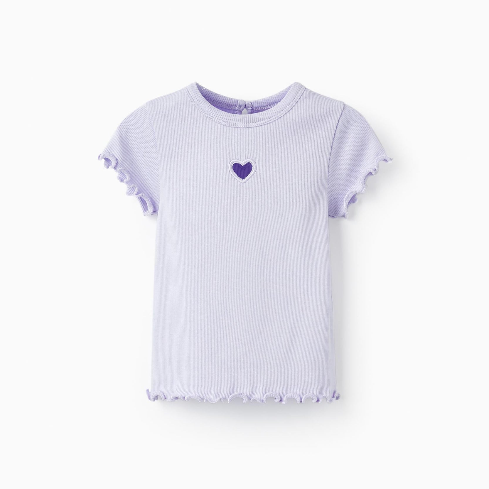 Ribbed Short Sleeve T-Shirt with Heart for Baby Girls, Lilac