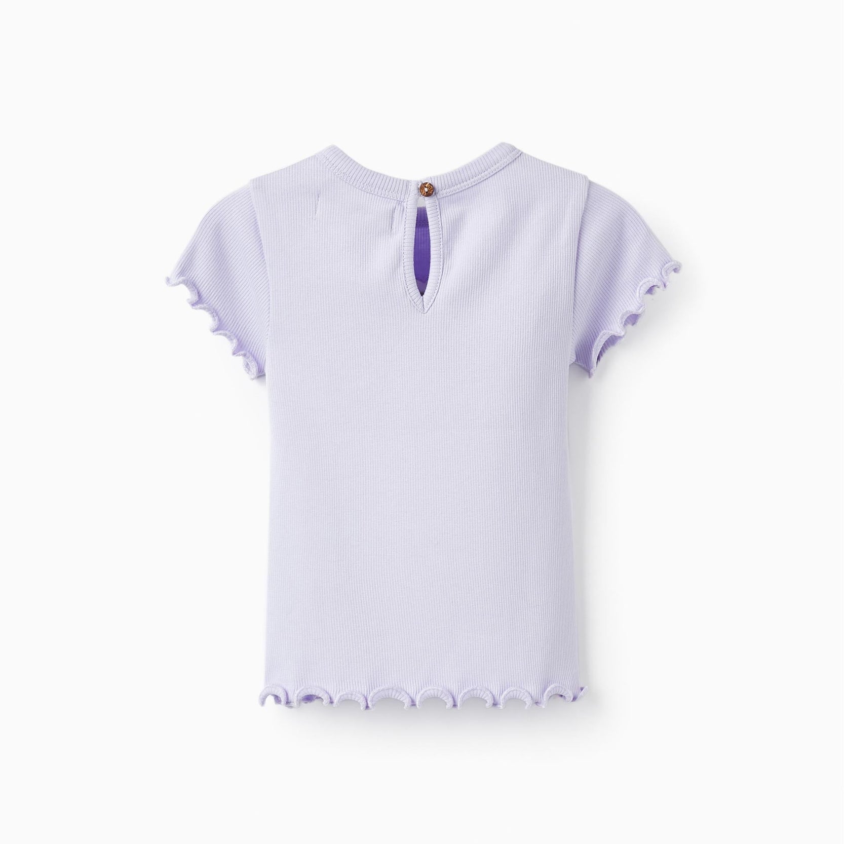 Ribbed Short Sleeve T-Shirt with Heart for Baby Girls, Lilac