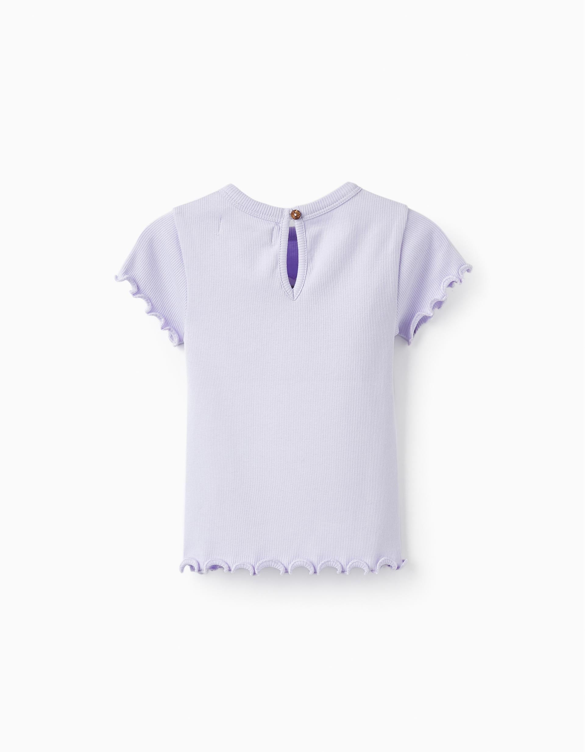 Ribbed Short Sleeve T-Shirt with Heart for Baby Girls, Lilac