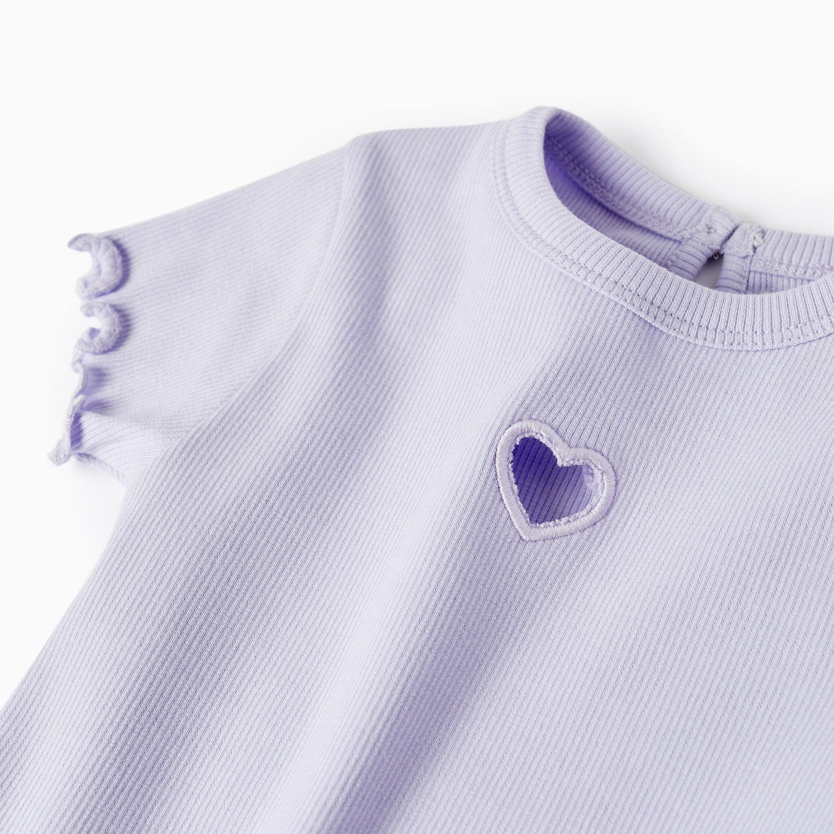 Ribbed Short Sleeve T-Shirt with Heart for Baby Girls, Lilac