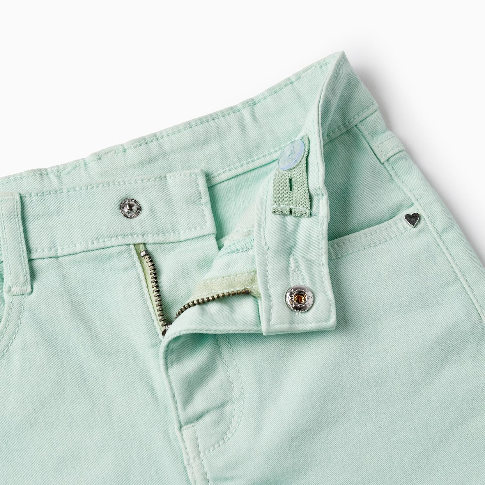 Cotton Twill Shorts for Girls, Aqua Green