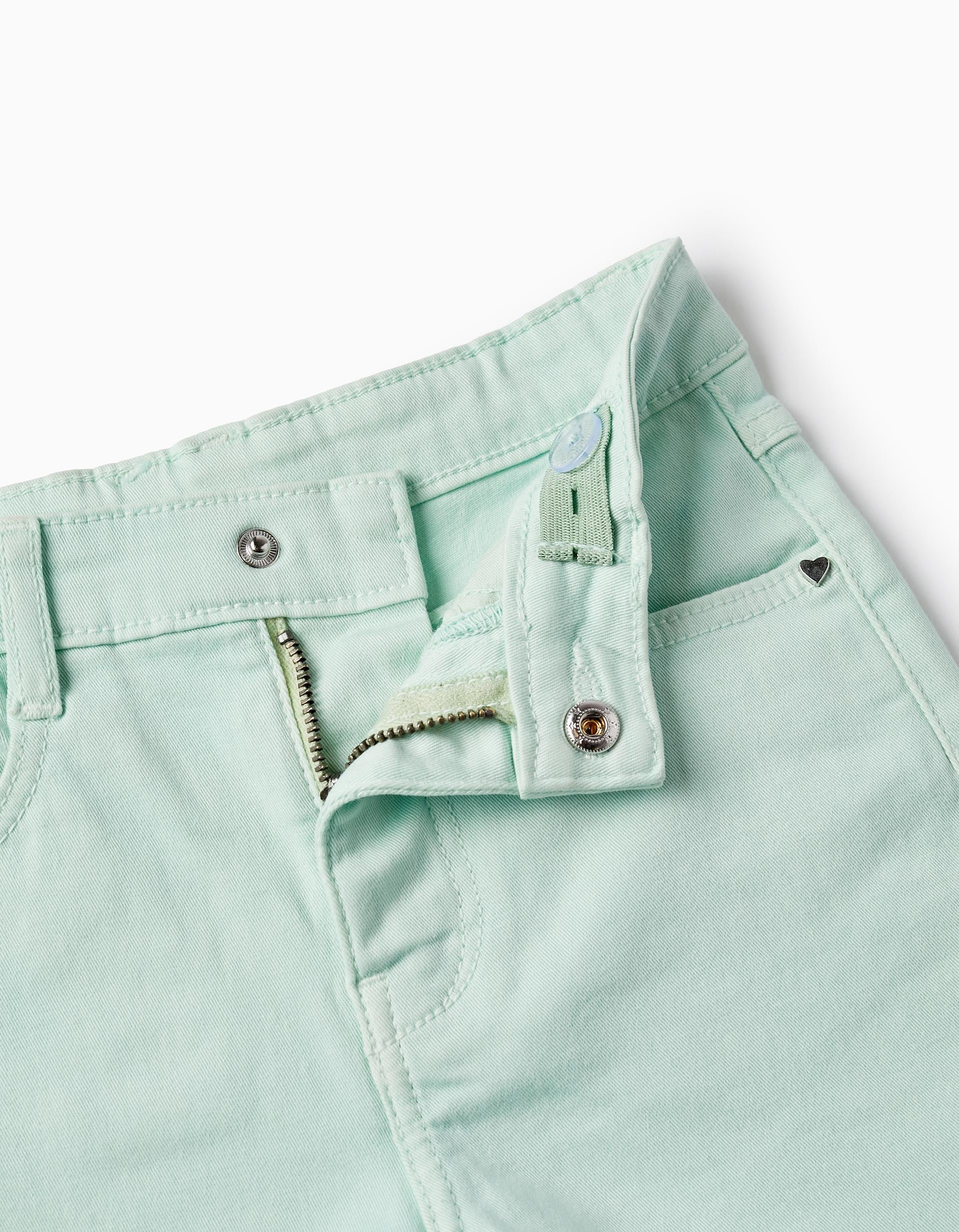 Cotton Twill Shorts for Girls, Aqua Green