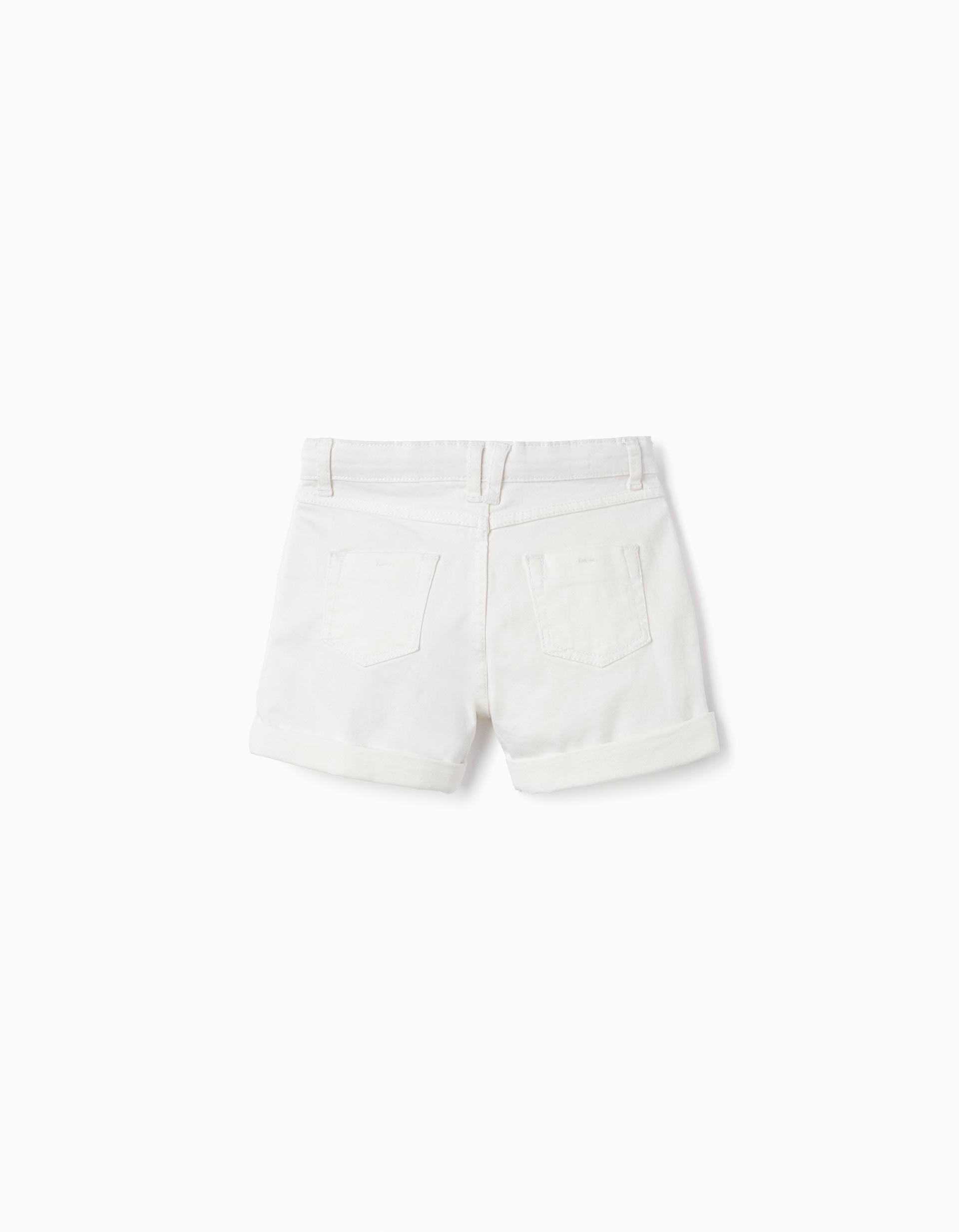 Cotton Twill Shorts for Girls, White