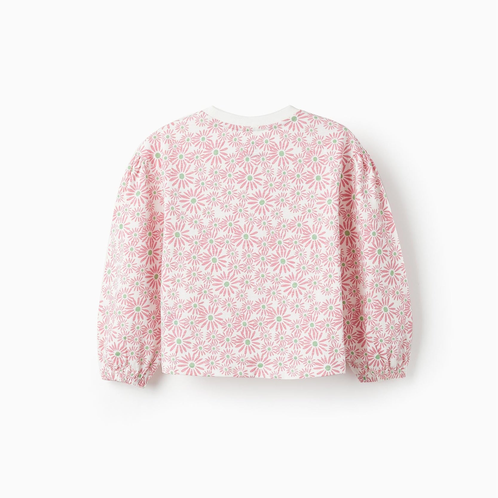 Long Sleeve T-Shirt with Knot for Girls 'Floral', White/Pink/Green