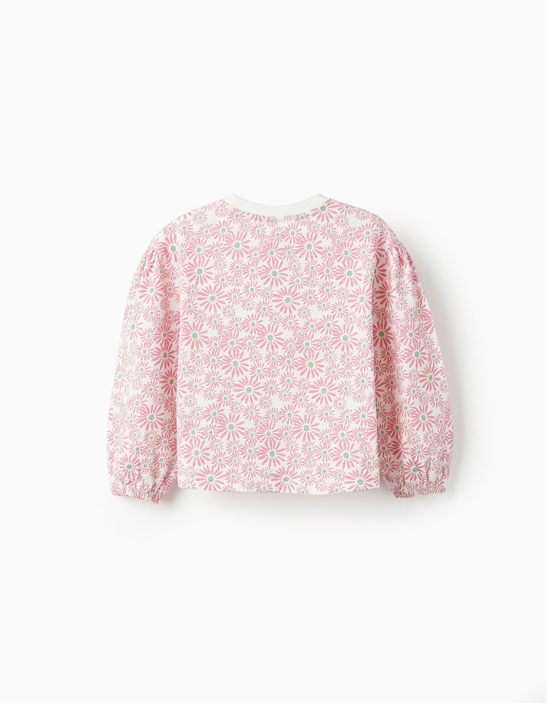Long Sleeve T-Shirt with Knot for Girls 'Floral', White/Pink/Green