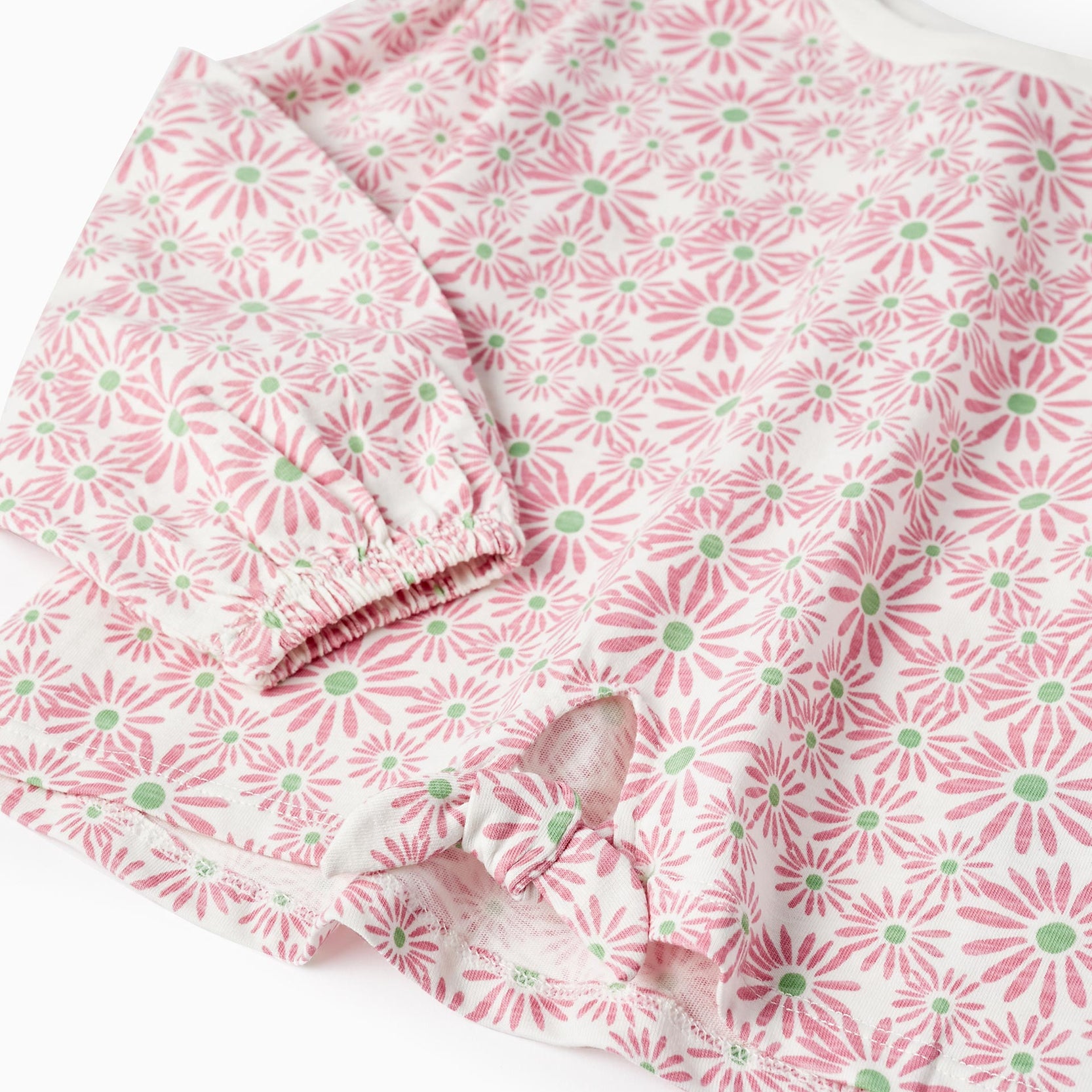 Long Sleeve T-Shirt with Knot for Girls 'Floral', White/Pink/Green