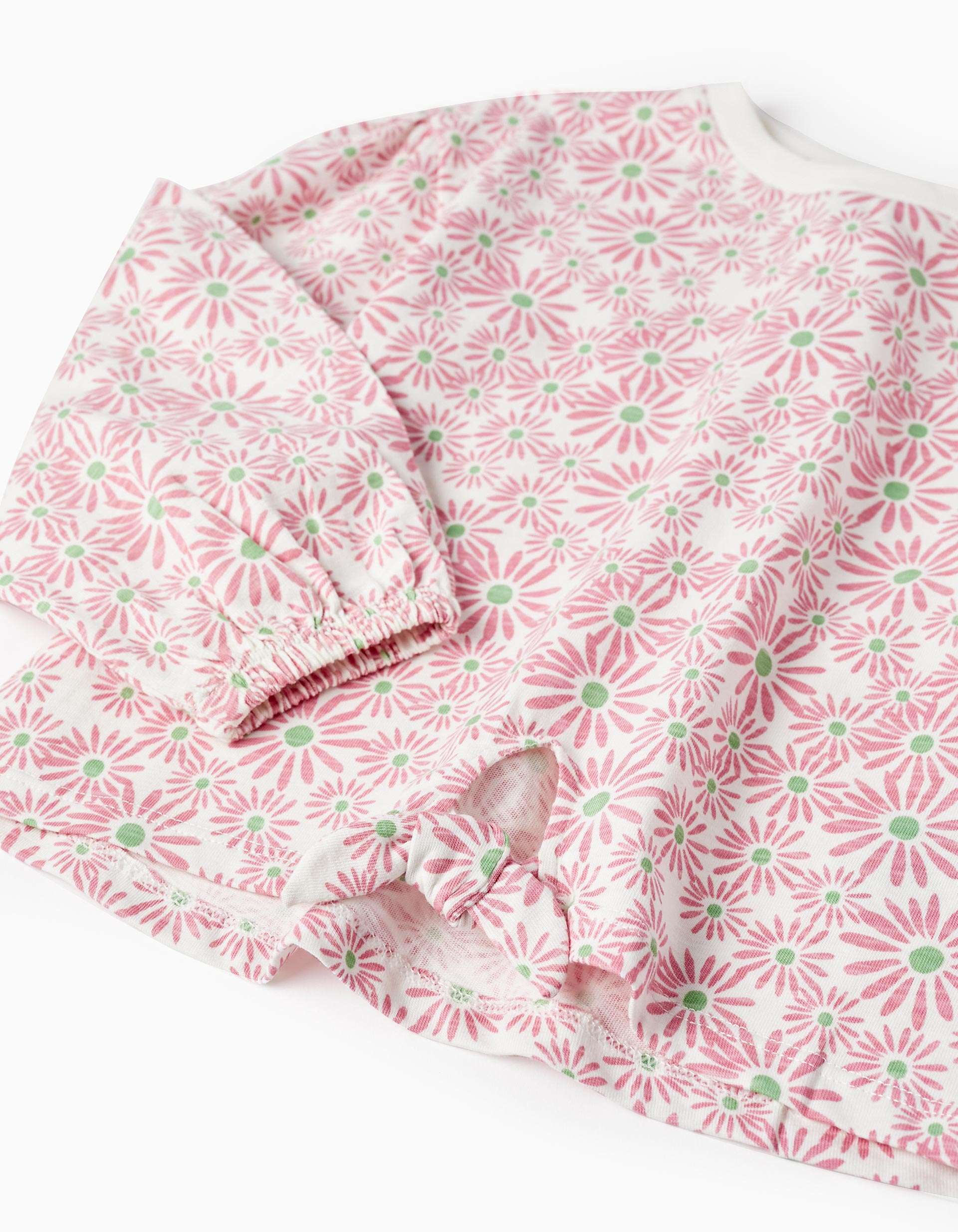 Long Sleeve T-Shirt with Knot for Girls 'Floral', White/Pink/Green