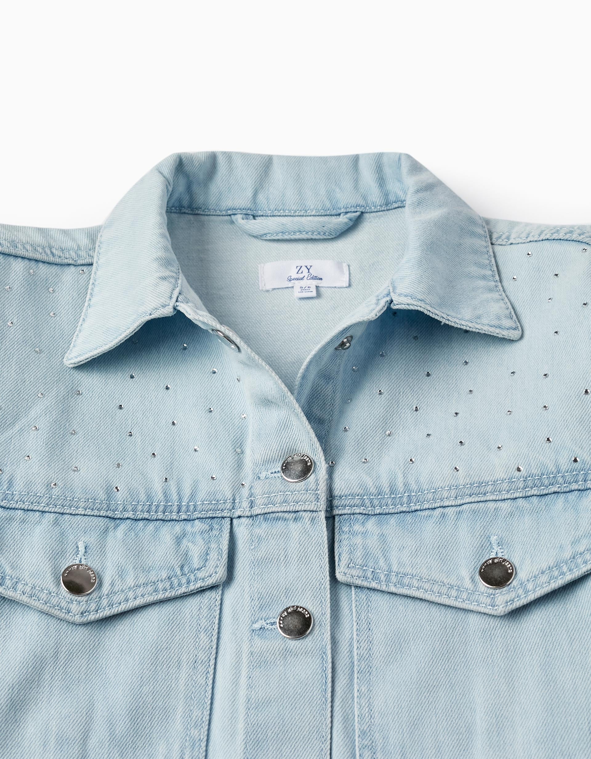 Cotton Denim Jacket with Sparkles for Girls 'Special Days', Light Blue