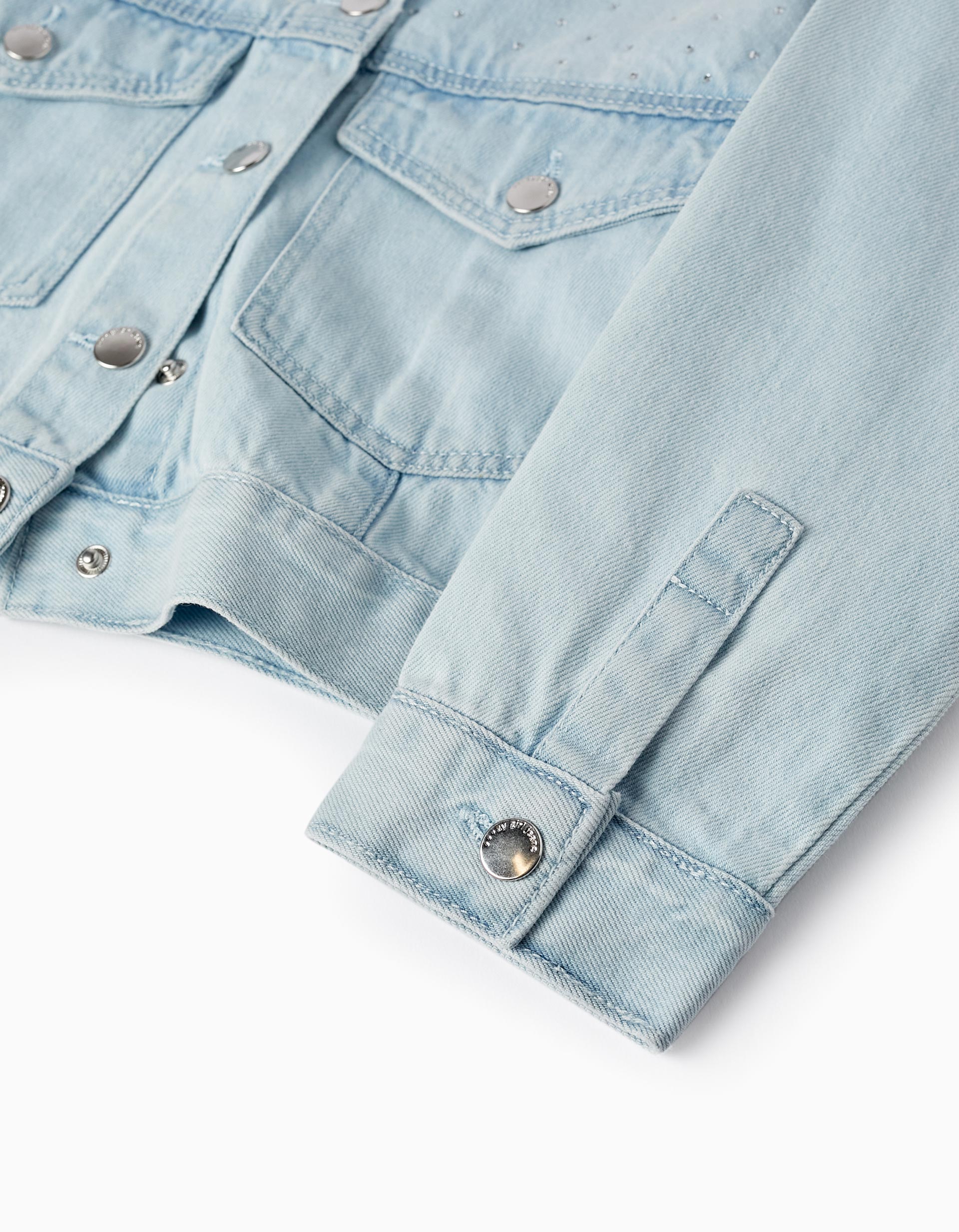 Cotton Denim Jacket with Sparkles for Girls 'Special Days', Light Blue