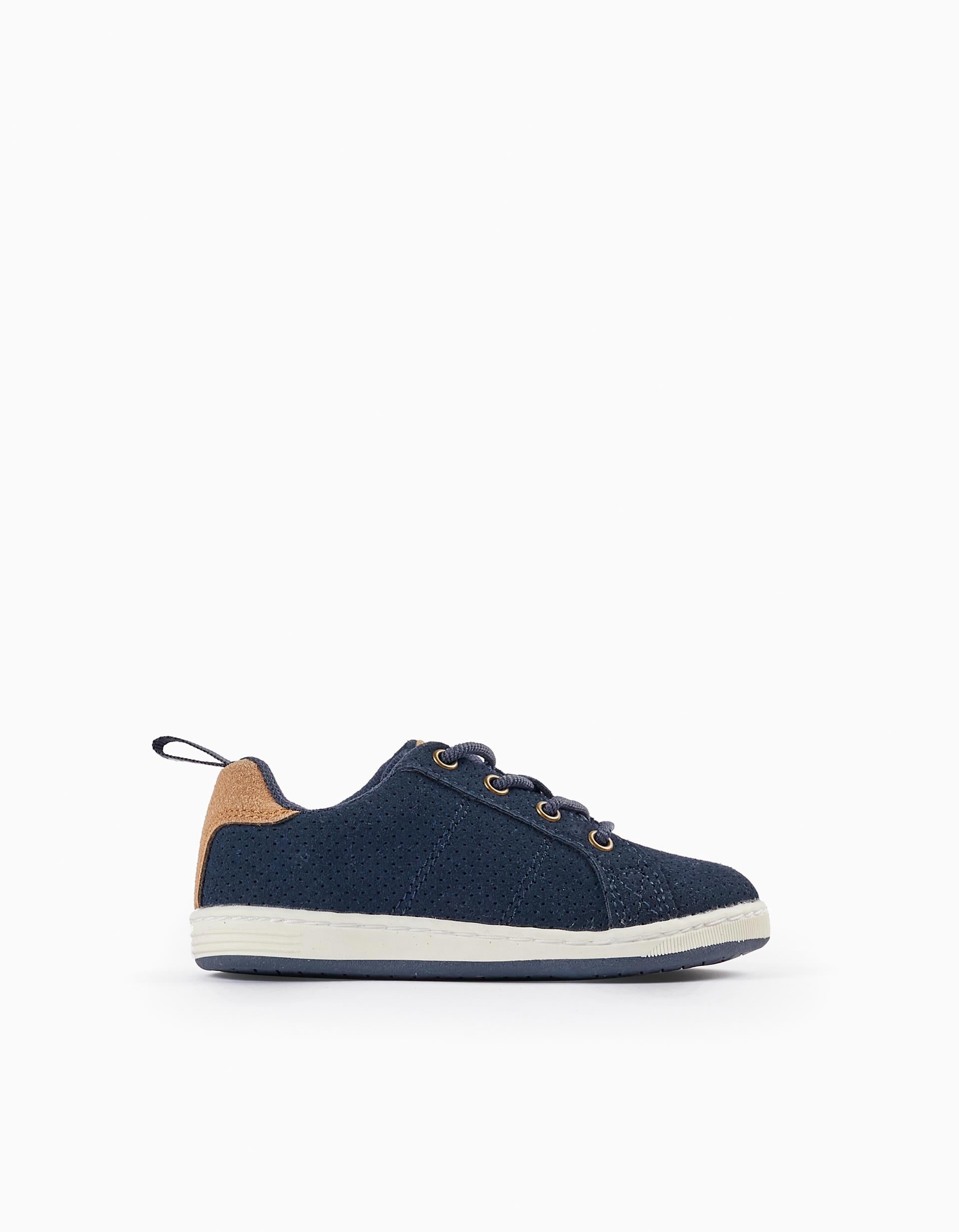 Deck Shoes in Suedine for Baby Boy 'ZY 1996', Dark Blue