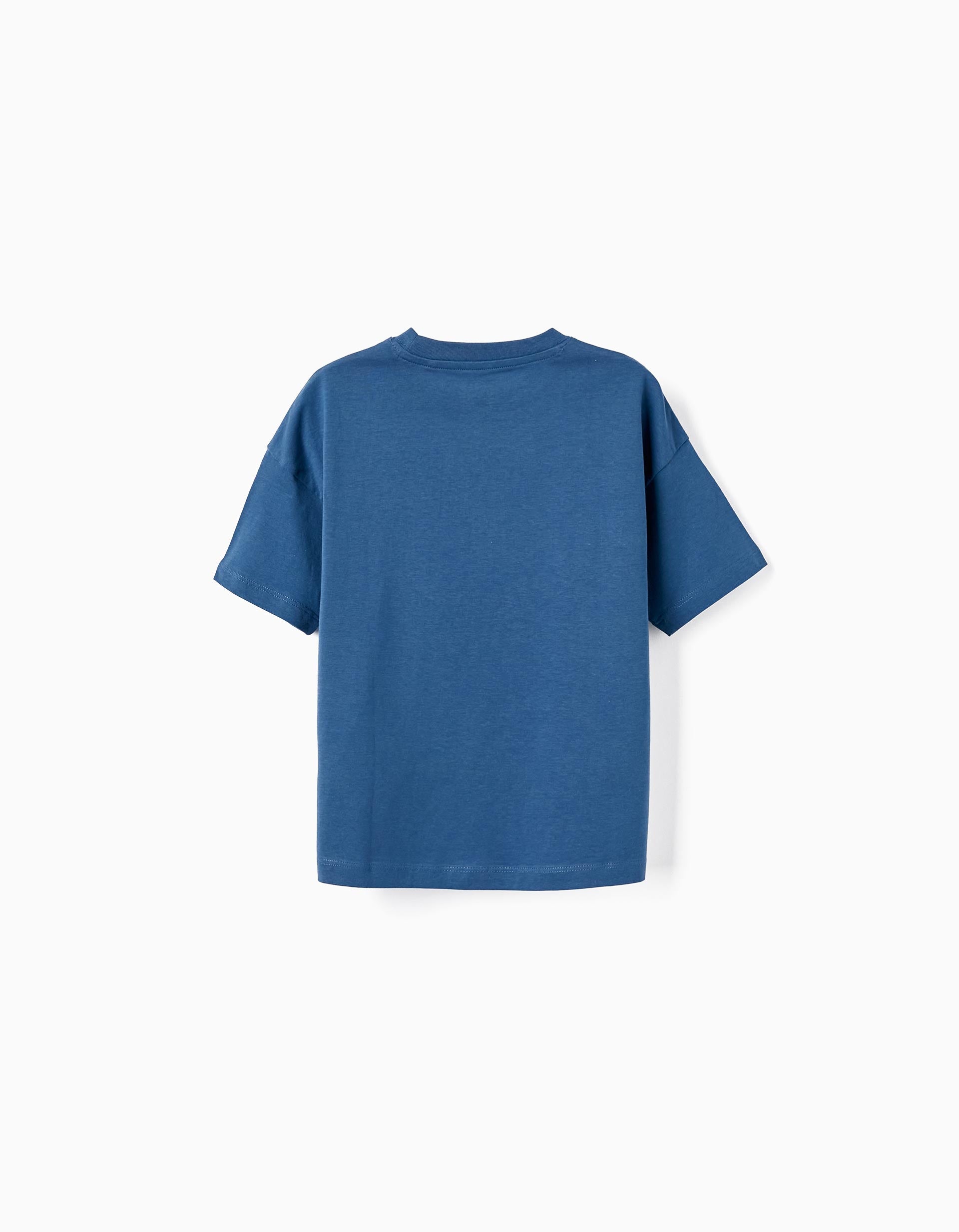 Cotton T-Shirt with Holographic Effect for Boys 'Think Green', Blue