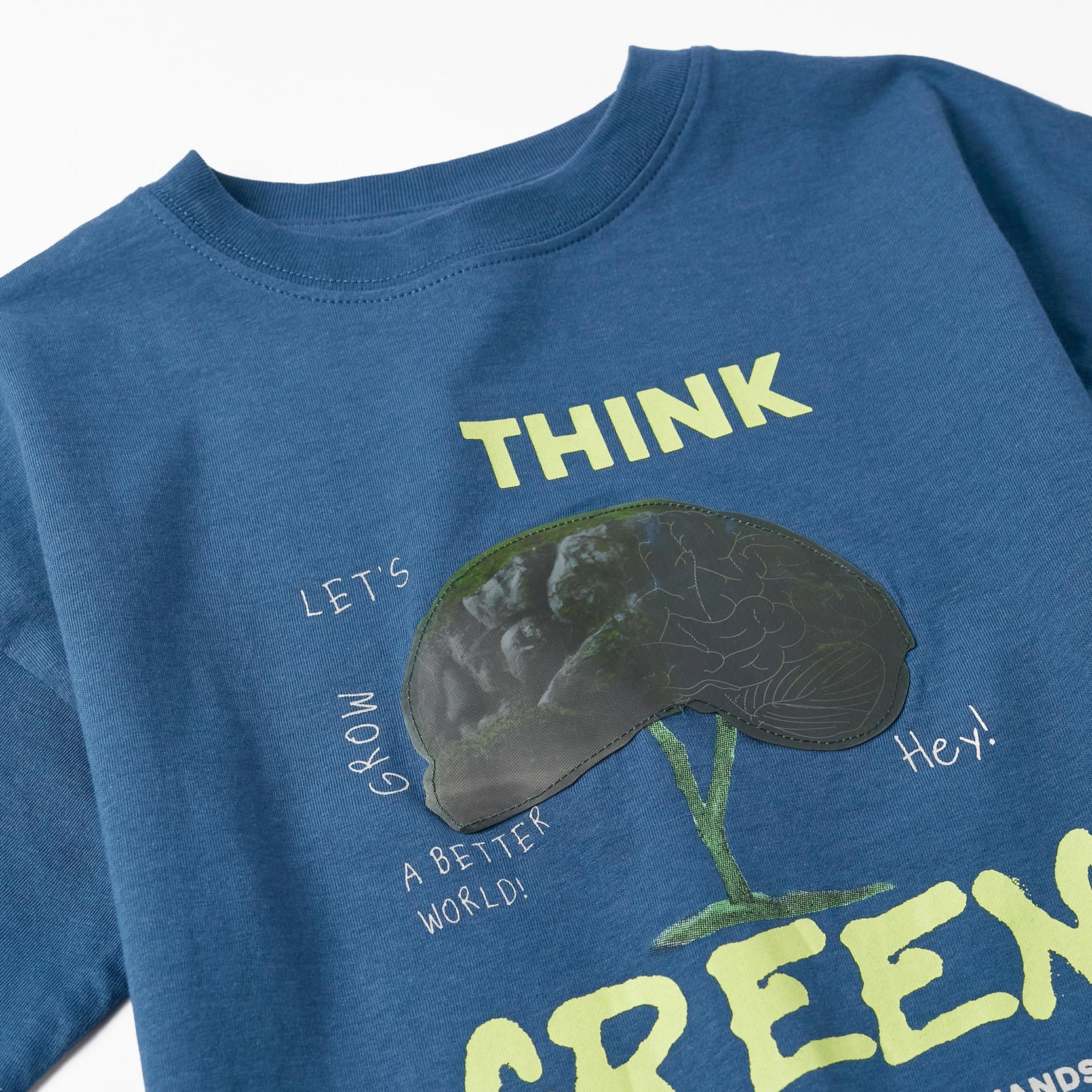 Cotton T-Shirt with Holographic Effect for Boys 'Think Green', Blue