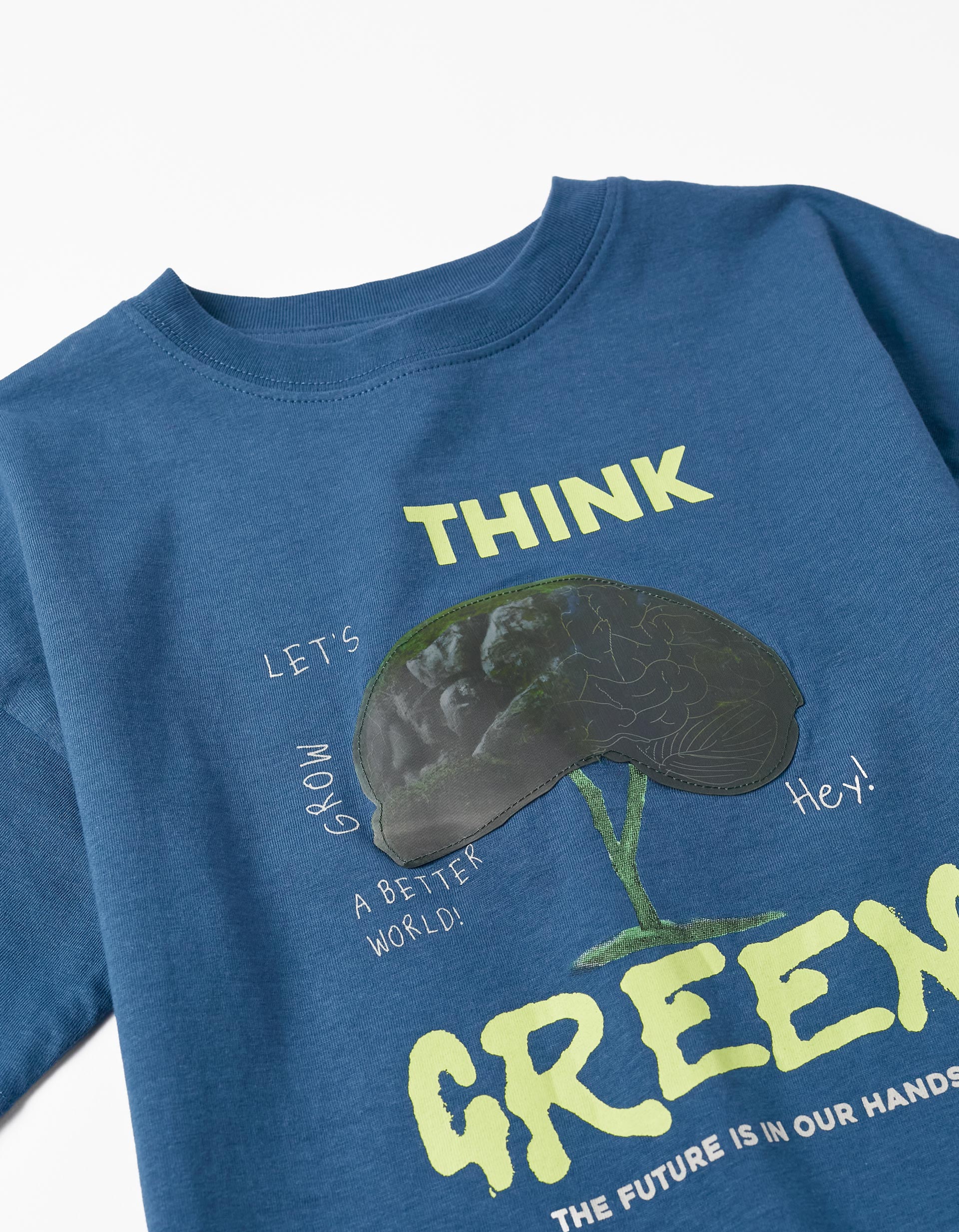 Cotton T-Shirt with Holographic Effect for Boys 'Think Green', Blue