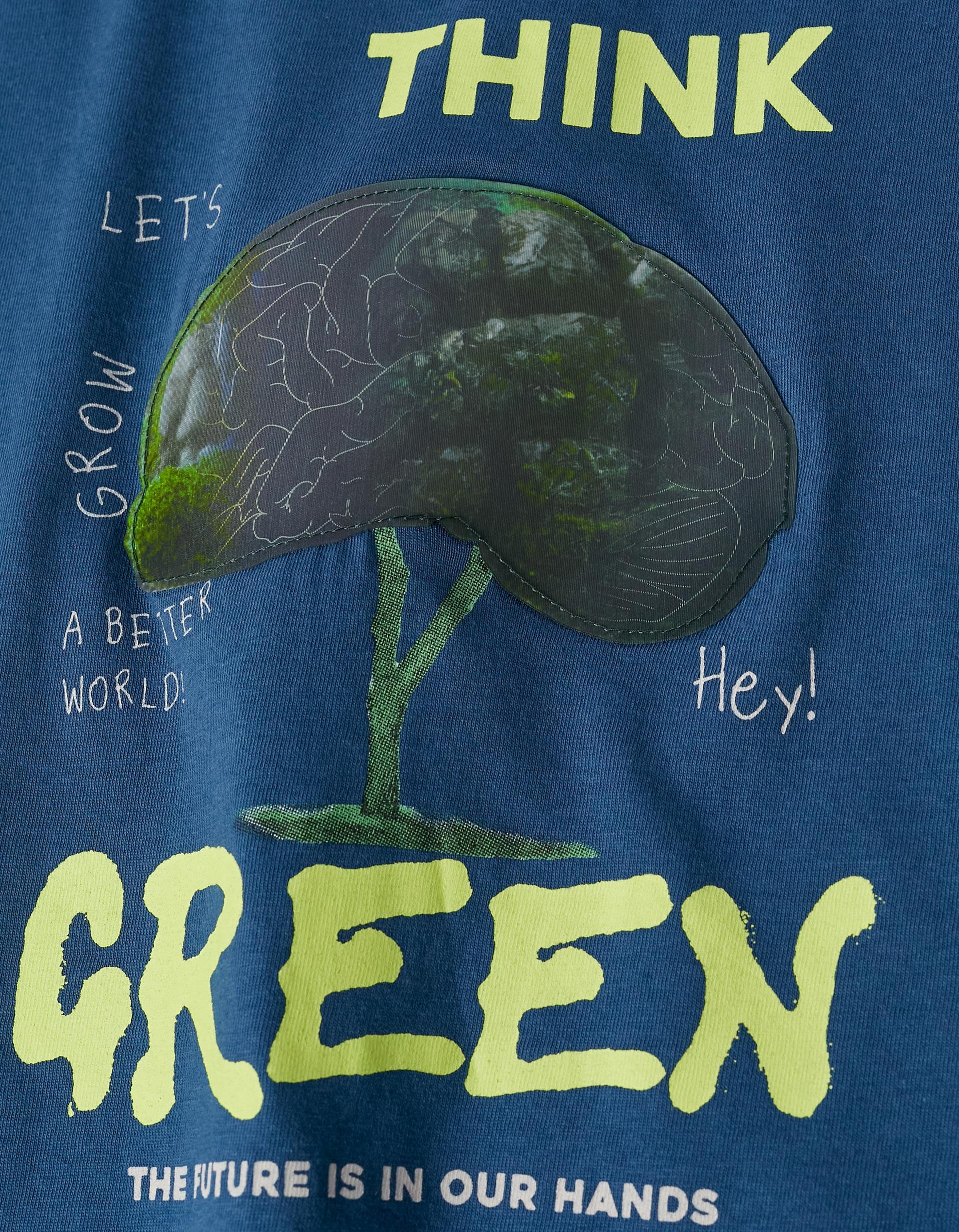 Cotton T-Shirt with Holographic Effect for Boys 'Think Green', Blue