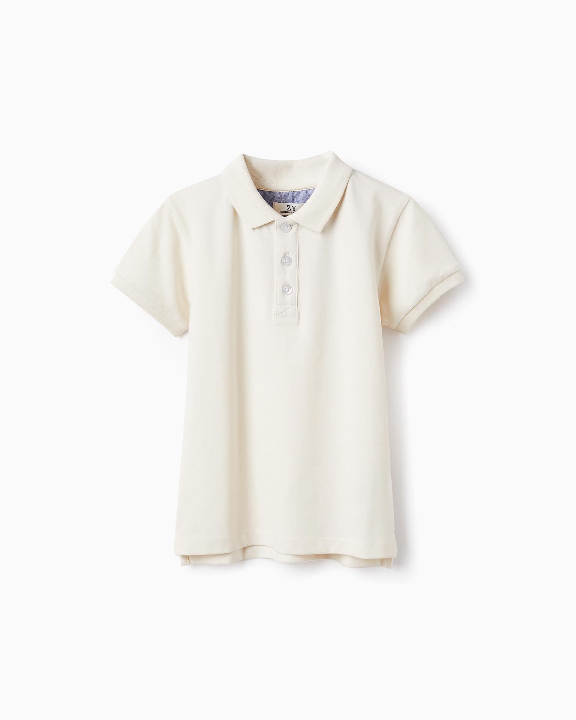 Short Sleeve Polo in Cotton PiquÃ© for Boys 'B&S', White
