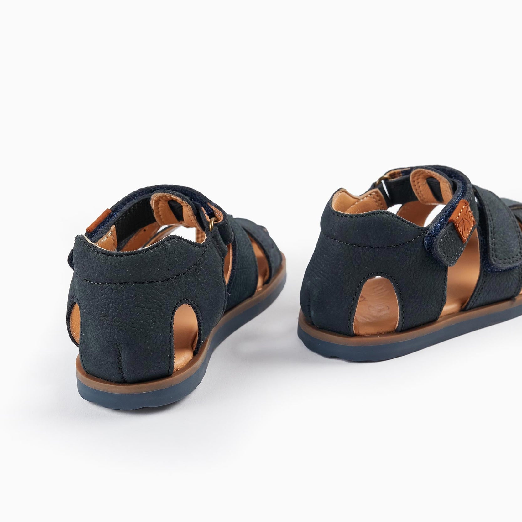 Leather Sandals with Straps for Baby Boys, Dark Blue