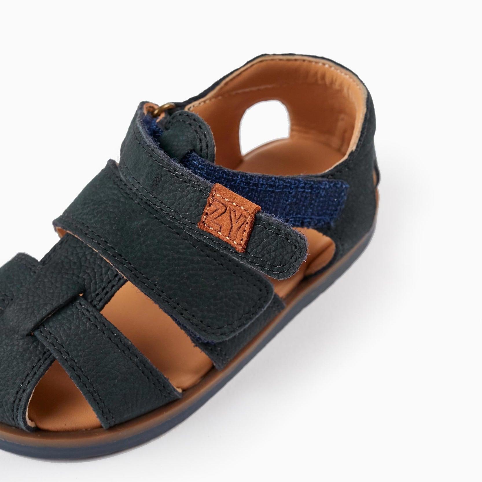 Leather Sandals with Straps for Baby Boys, Dark Blue