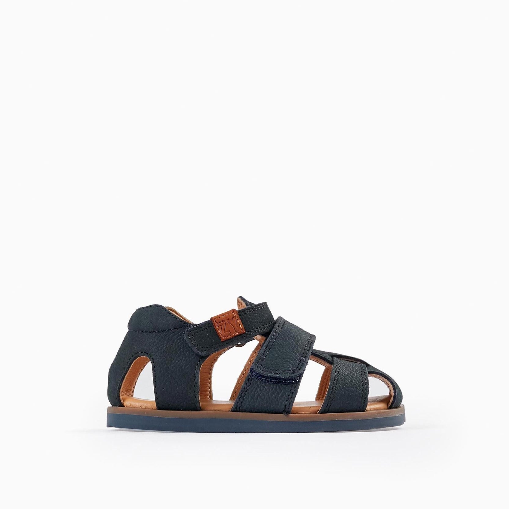 Leather Sandals with Straps for Baby Boys, Dark Blue