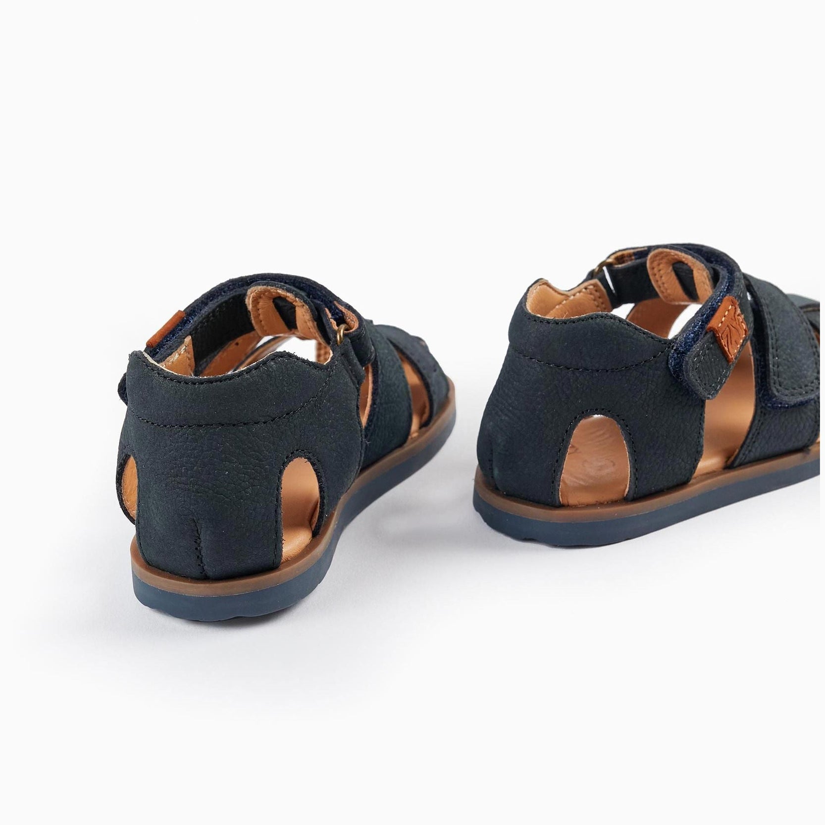 Leather Sandals with Straps for Baby Boys, Dark Blue