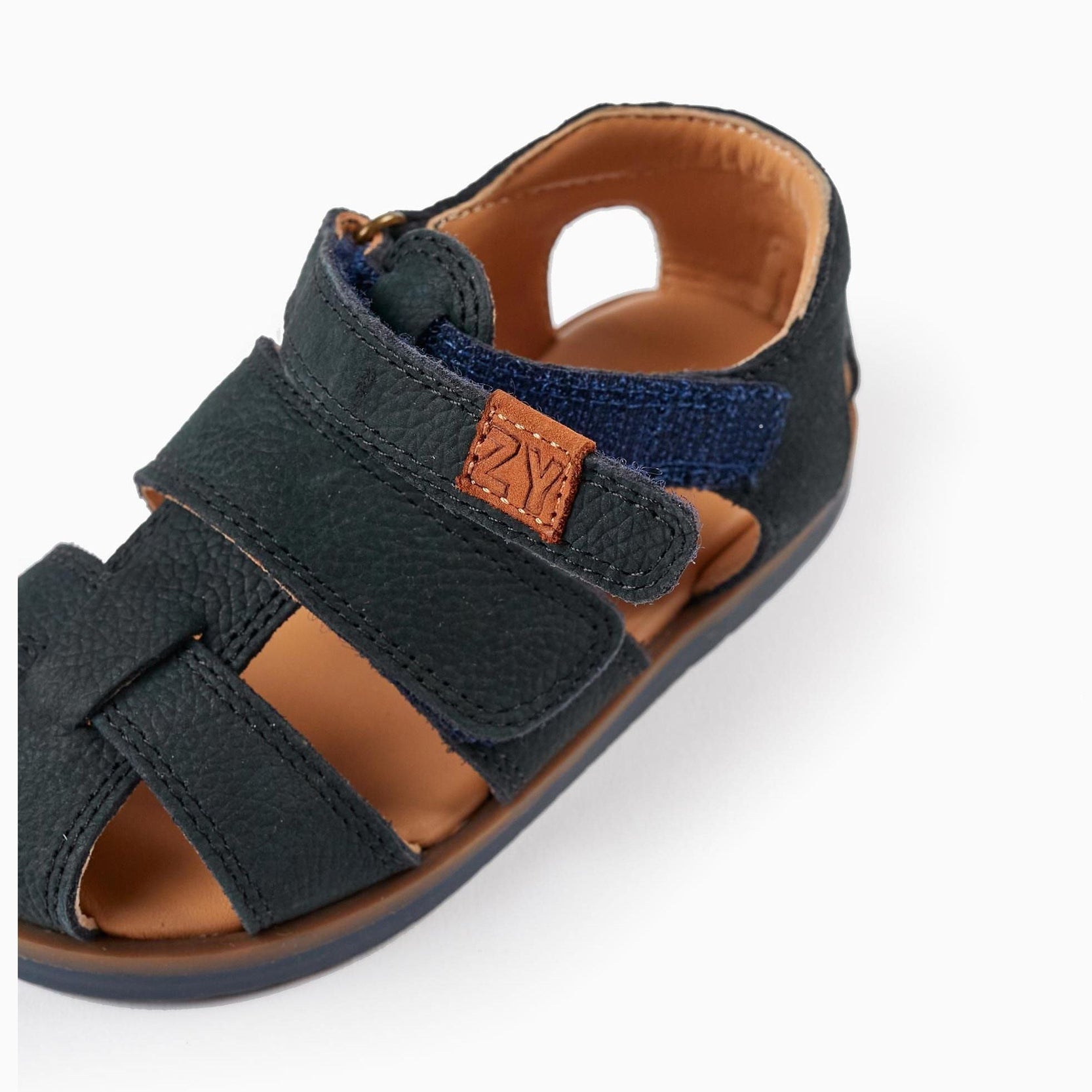 Leather Sandals with Straps for Baby Boys, Dark Blue