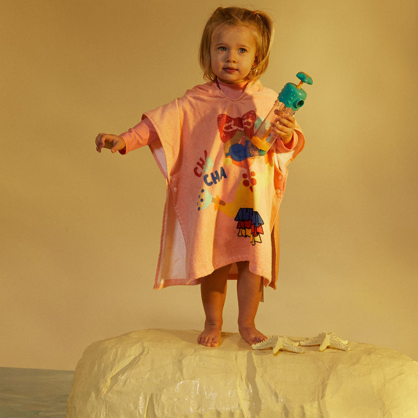 Beach Poncho with Hood for Baby Girls 'Sevillian', Coral