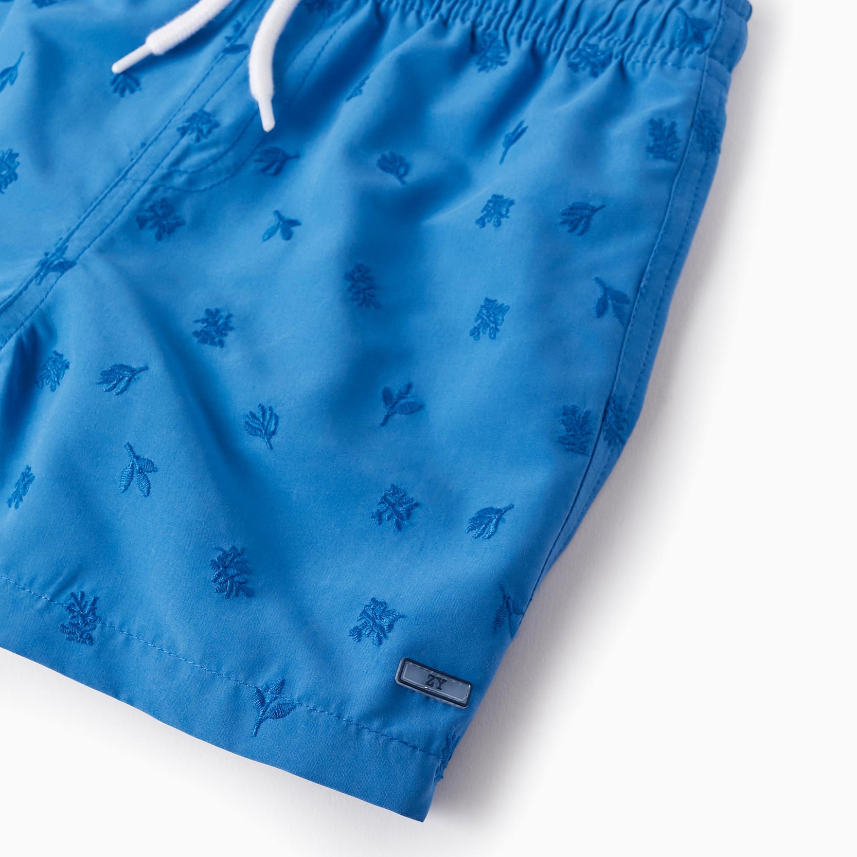 Swim Shorts with Embroidered Pattern for Boys, Blue