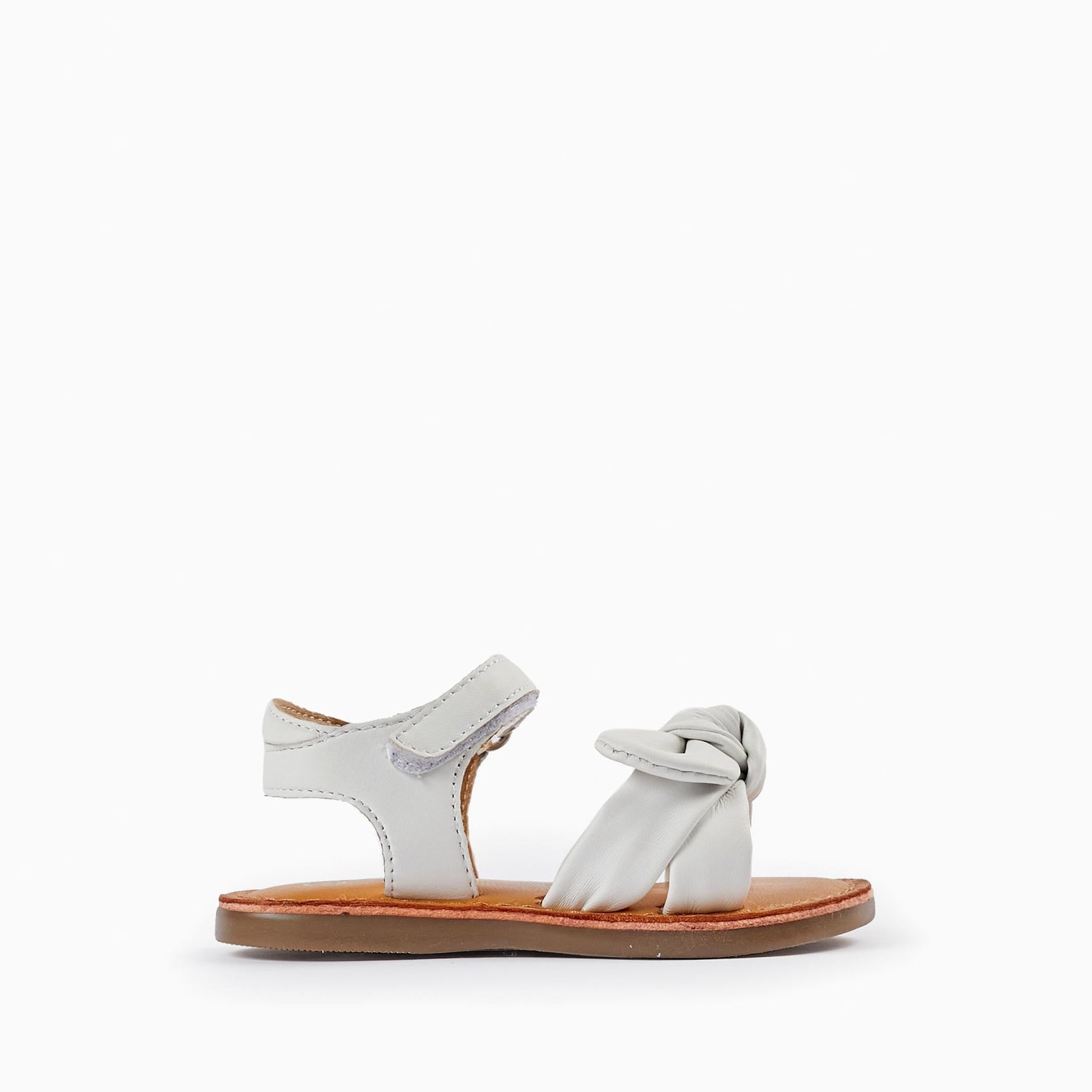 Leather Sandals with Bow for Baby Girls, White