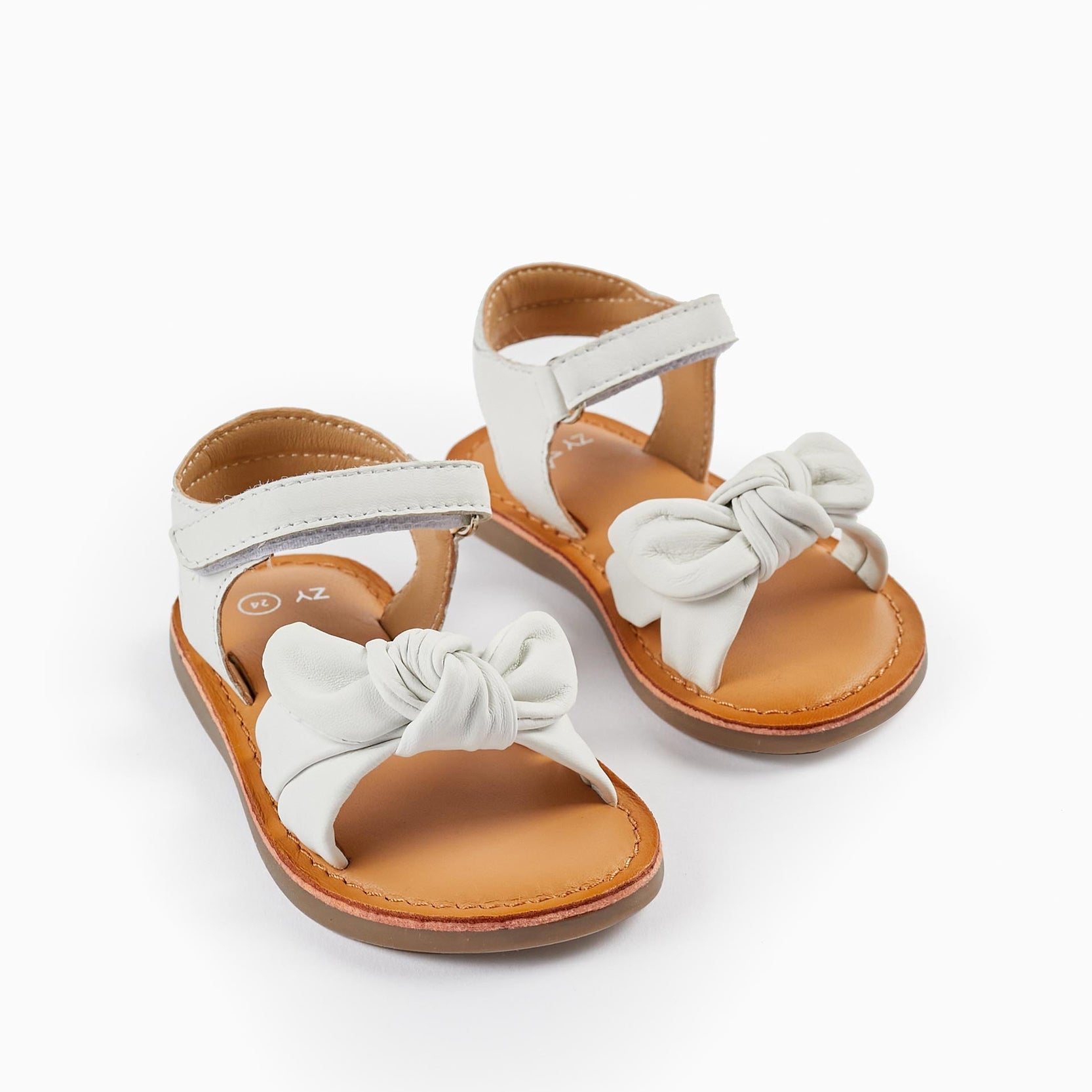 Leather Sandals with Bow for Baby Girls, White