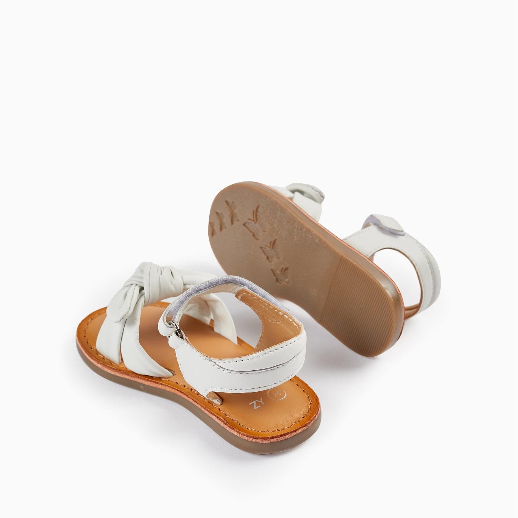 Leather Sandals with Bow for Baby Girls, White