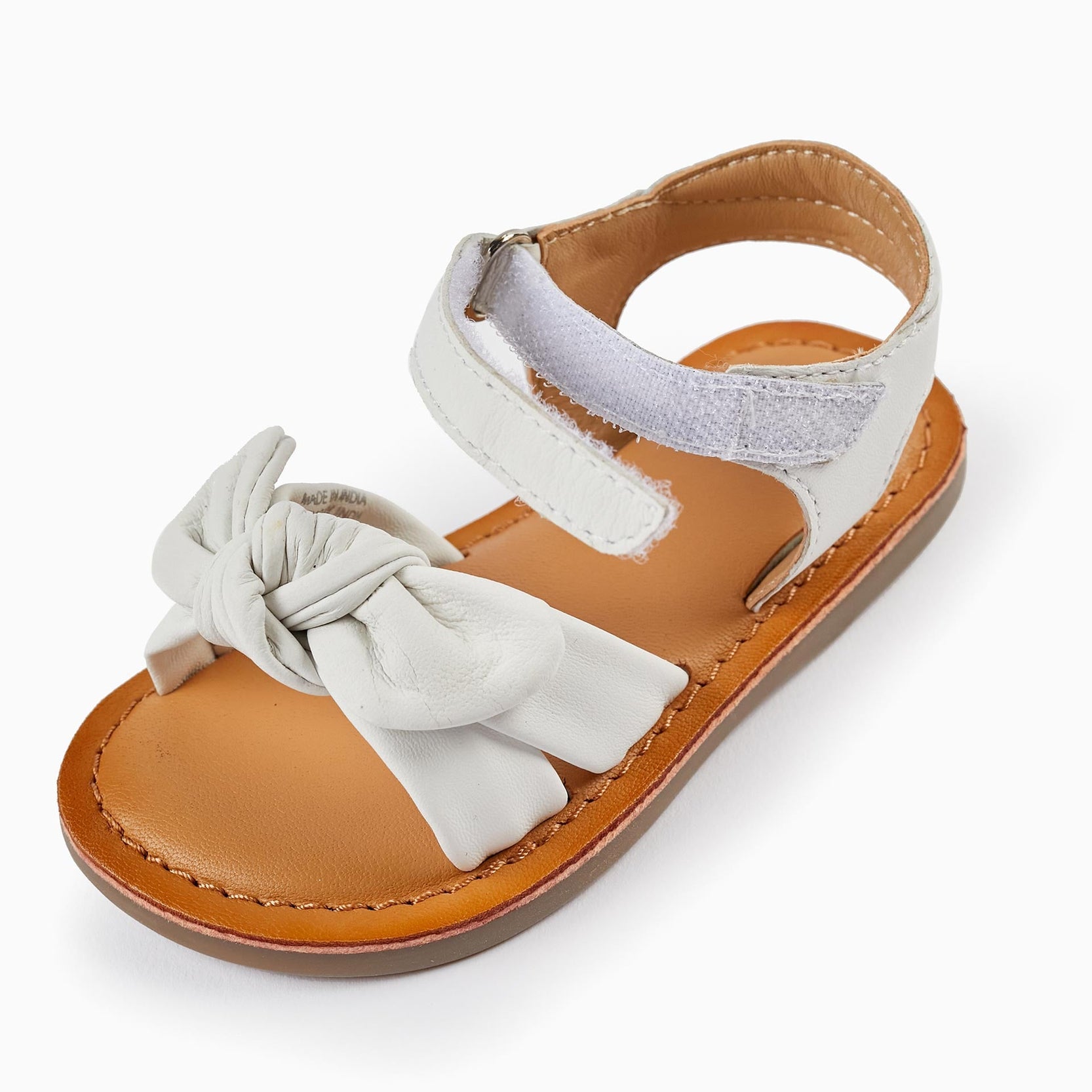 Leather Sandals with Bow for Baby Girls, White