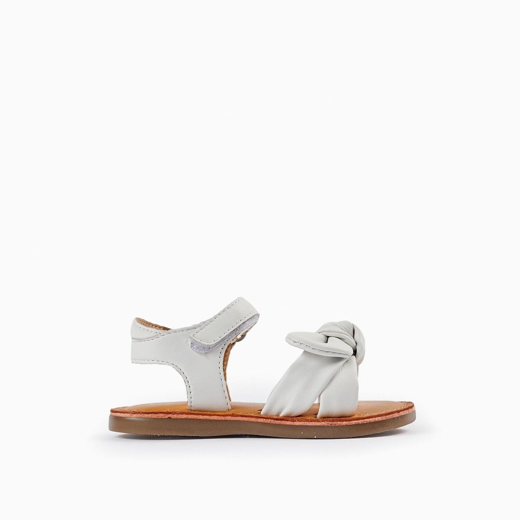 Leather Sandals with Bow for Baby Girls, White