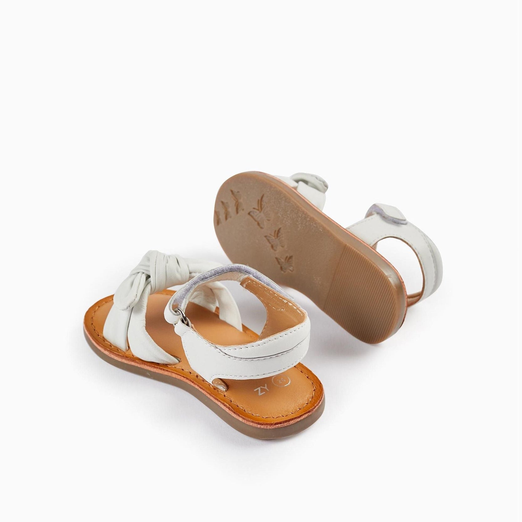 Leather Sandals with Bow for Baby Girls, White