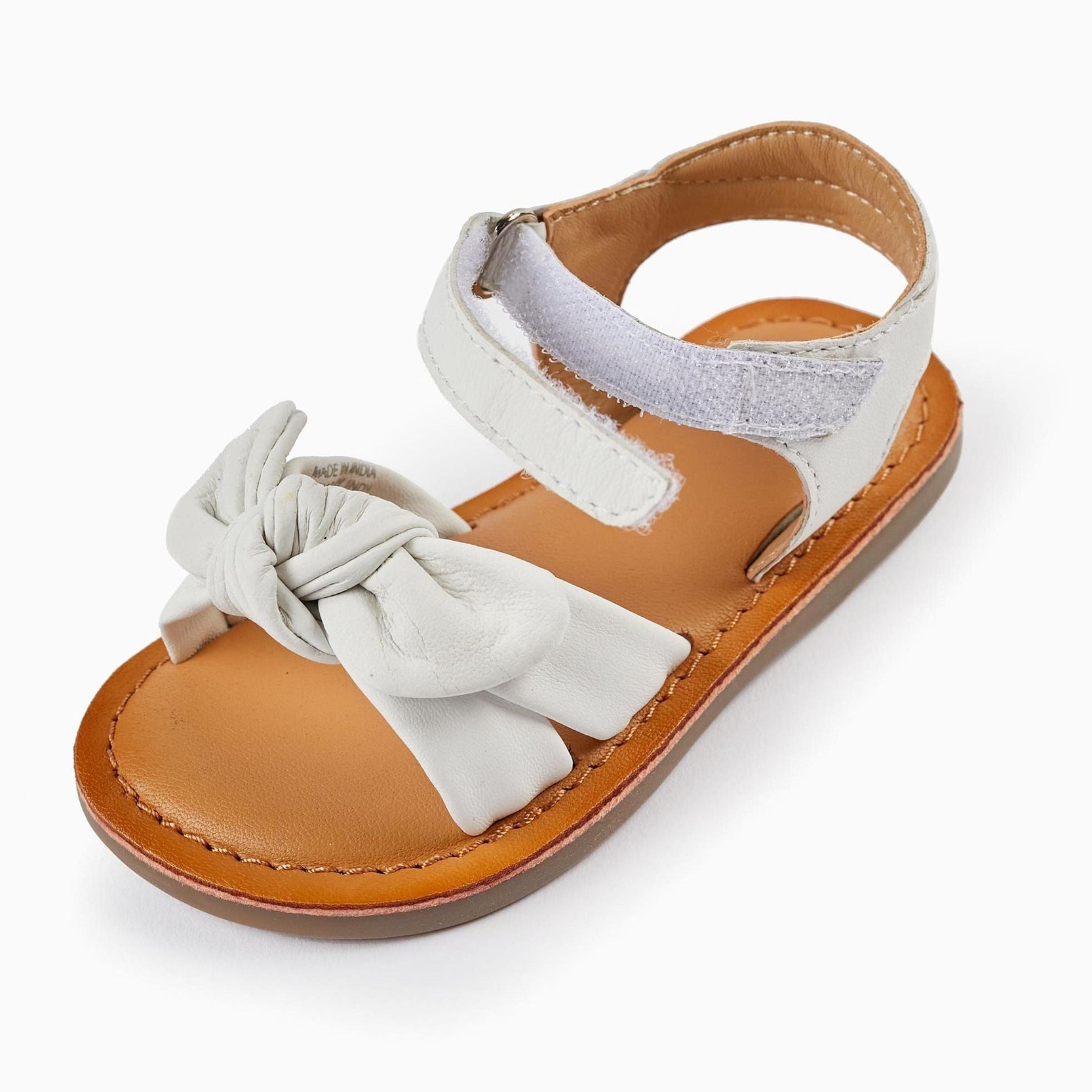 Leather Sandals with Bow for Baby Girls, White