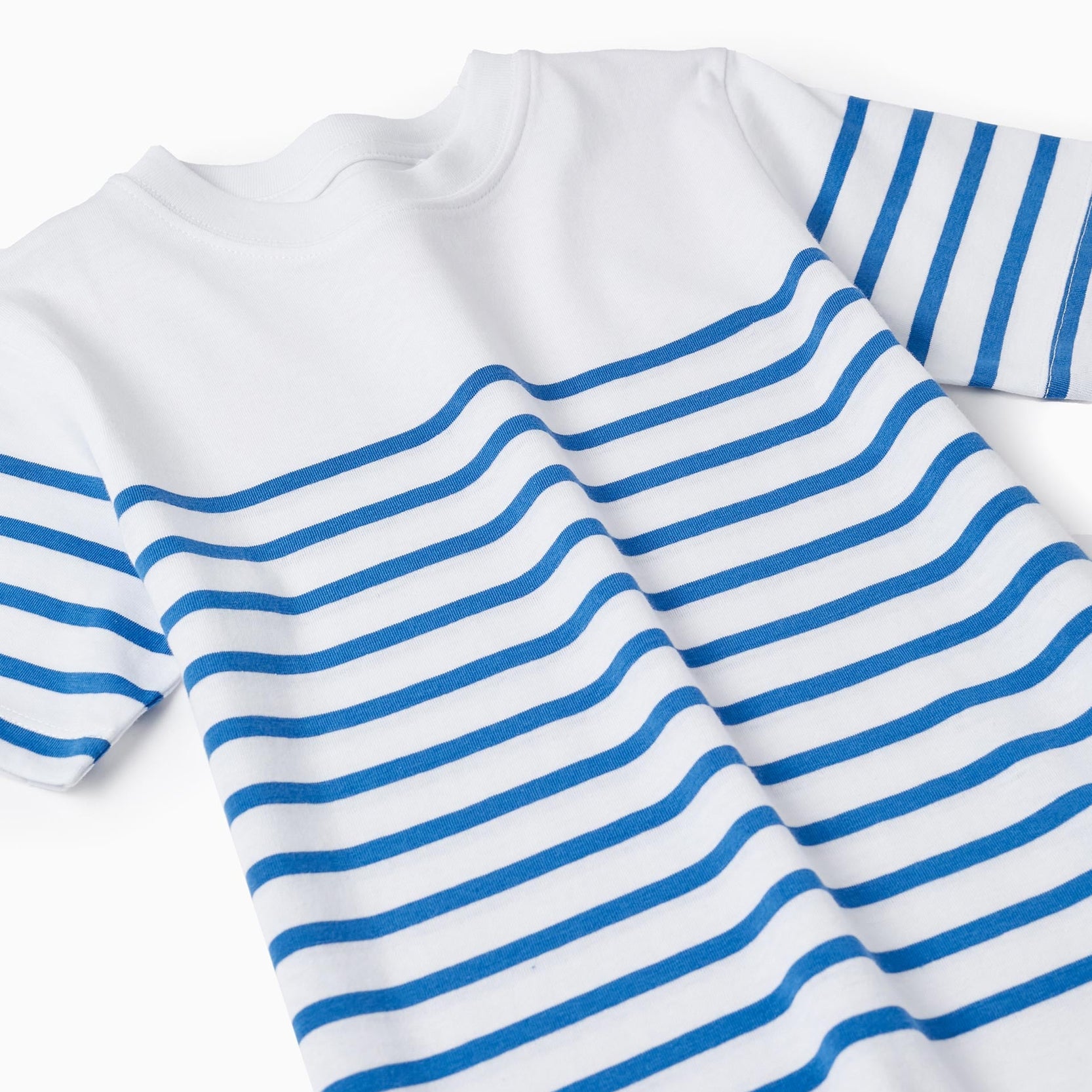 Striped Cotton T-shirt for Boys, White/Blue