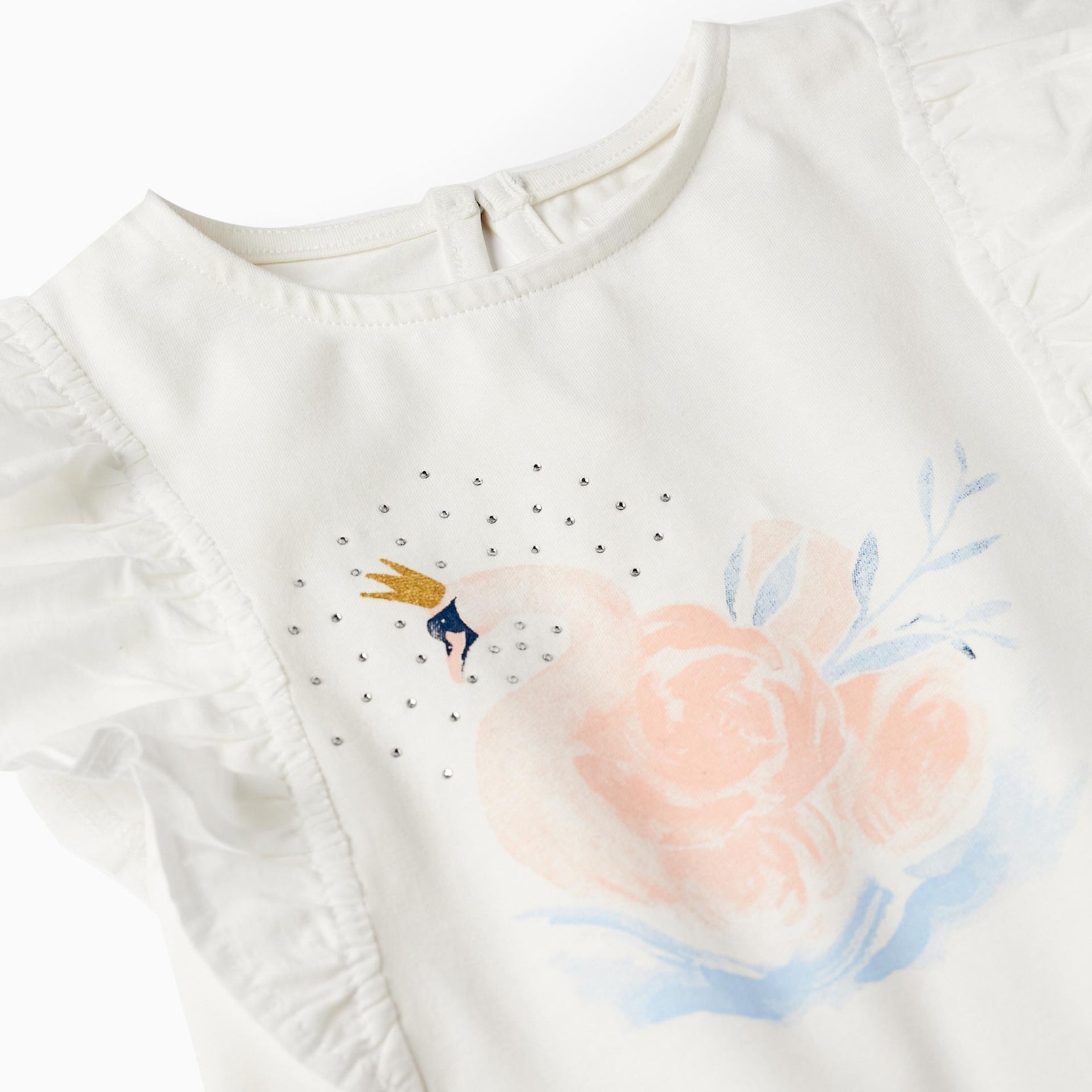 T-Shirt with Sparkles and Glitter 'Swan', White