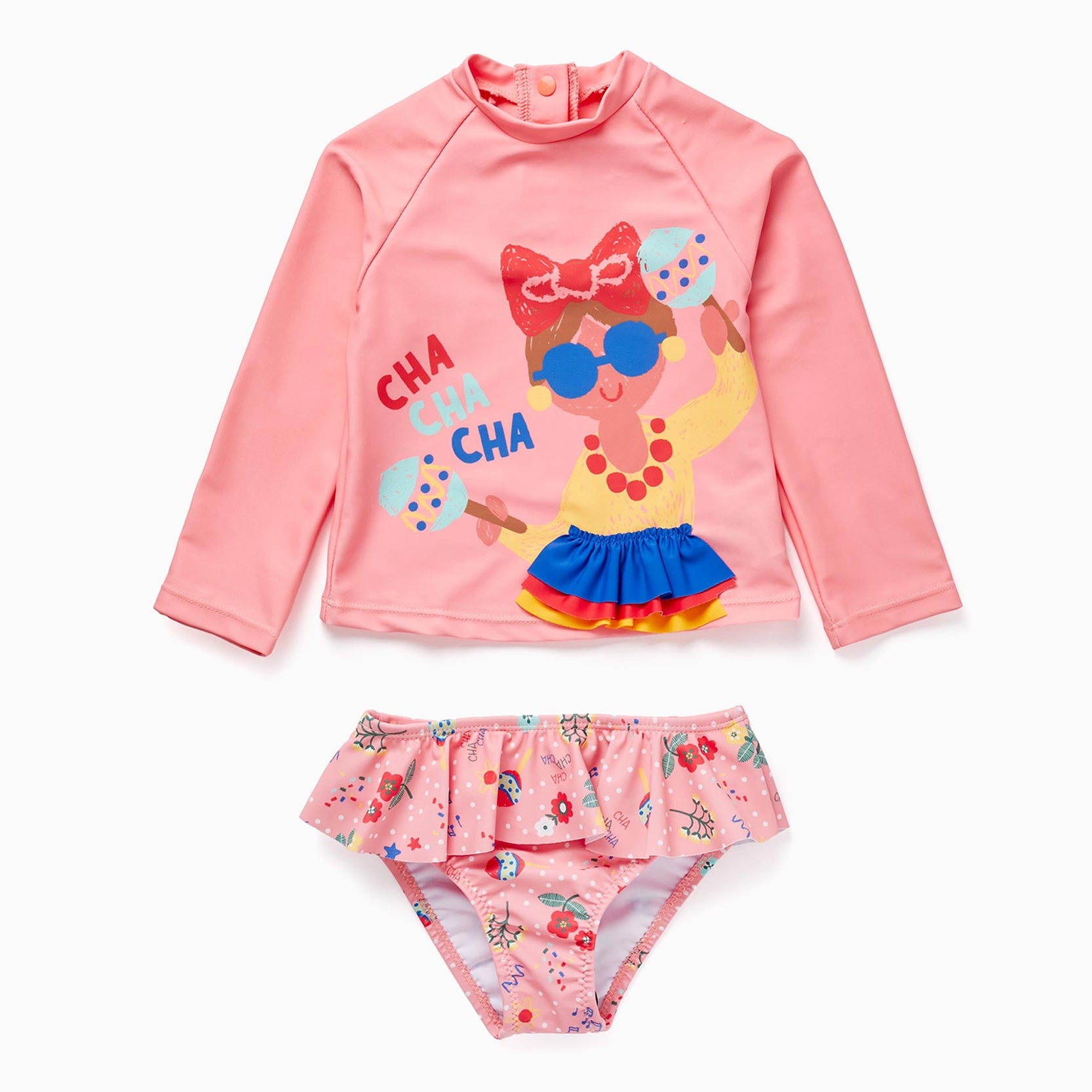 T-shirt + Bikini Bottom UPF80 for Baby Girls 'Cha Cha Cha', Pink