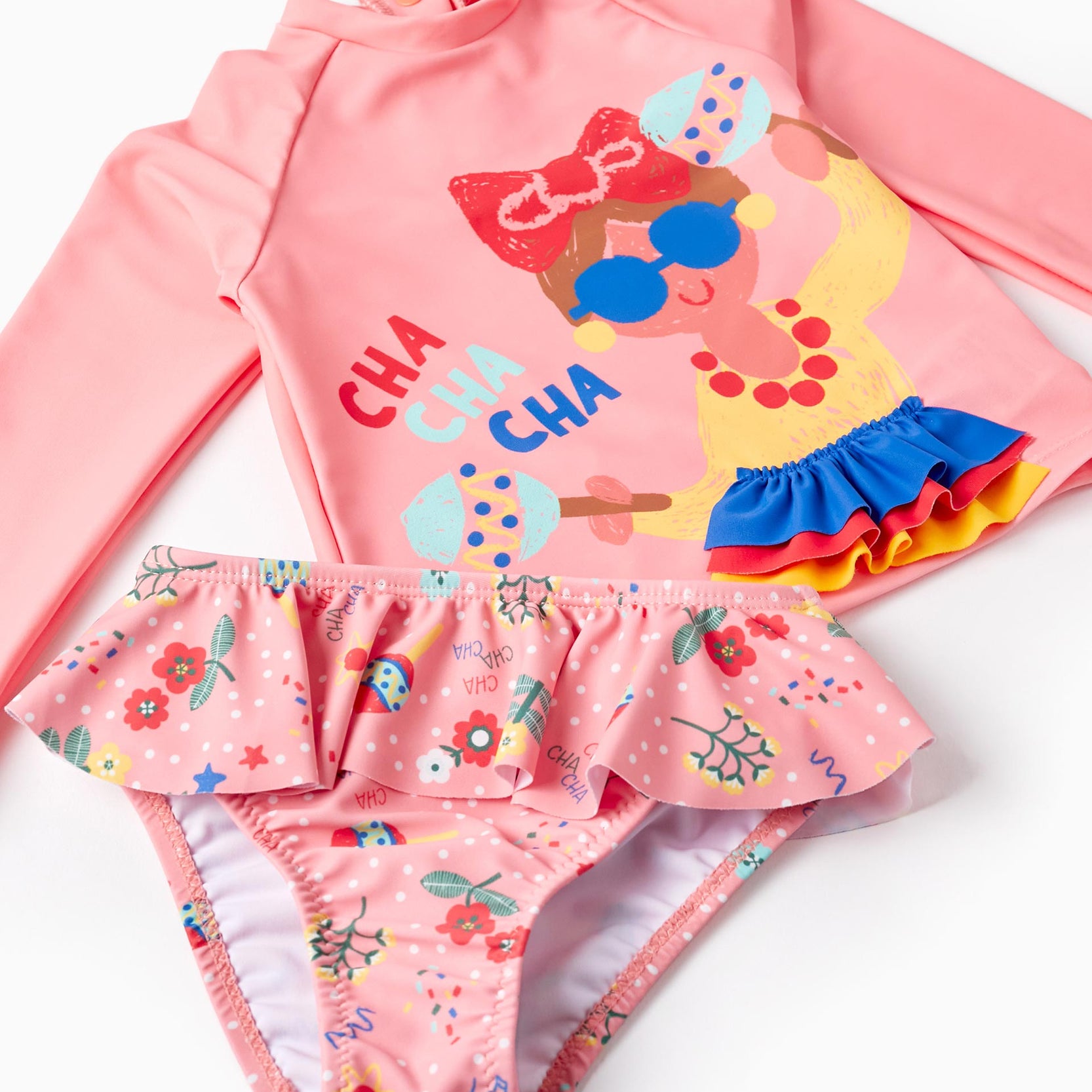 T-shirt + Bikini Bottom UPF80 for Baby Girls 'Cha Cha Cha', Pink