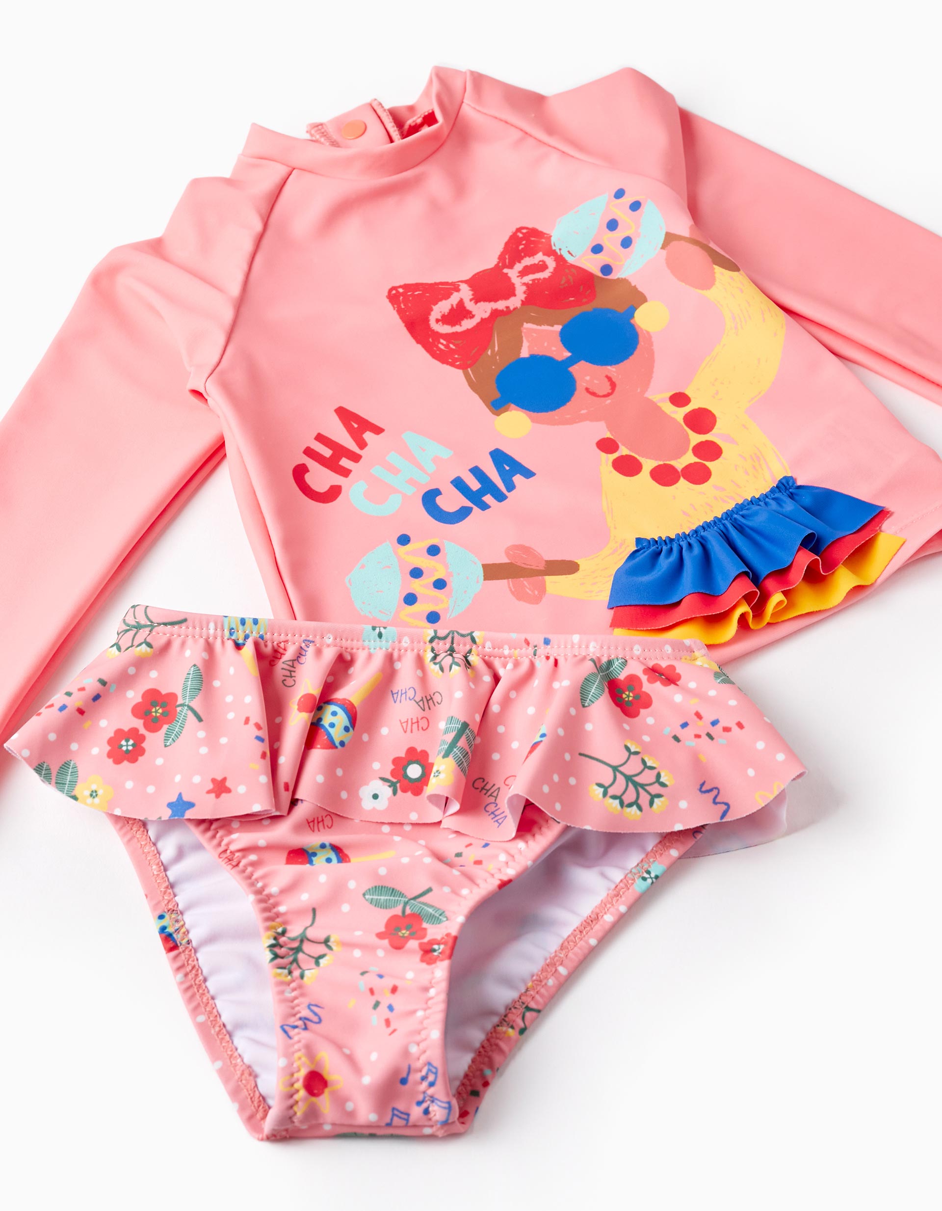 T-shirt + Bikini Bottom UPF80 for Baby Girls 'Cha Cha Cha', Pink