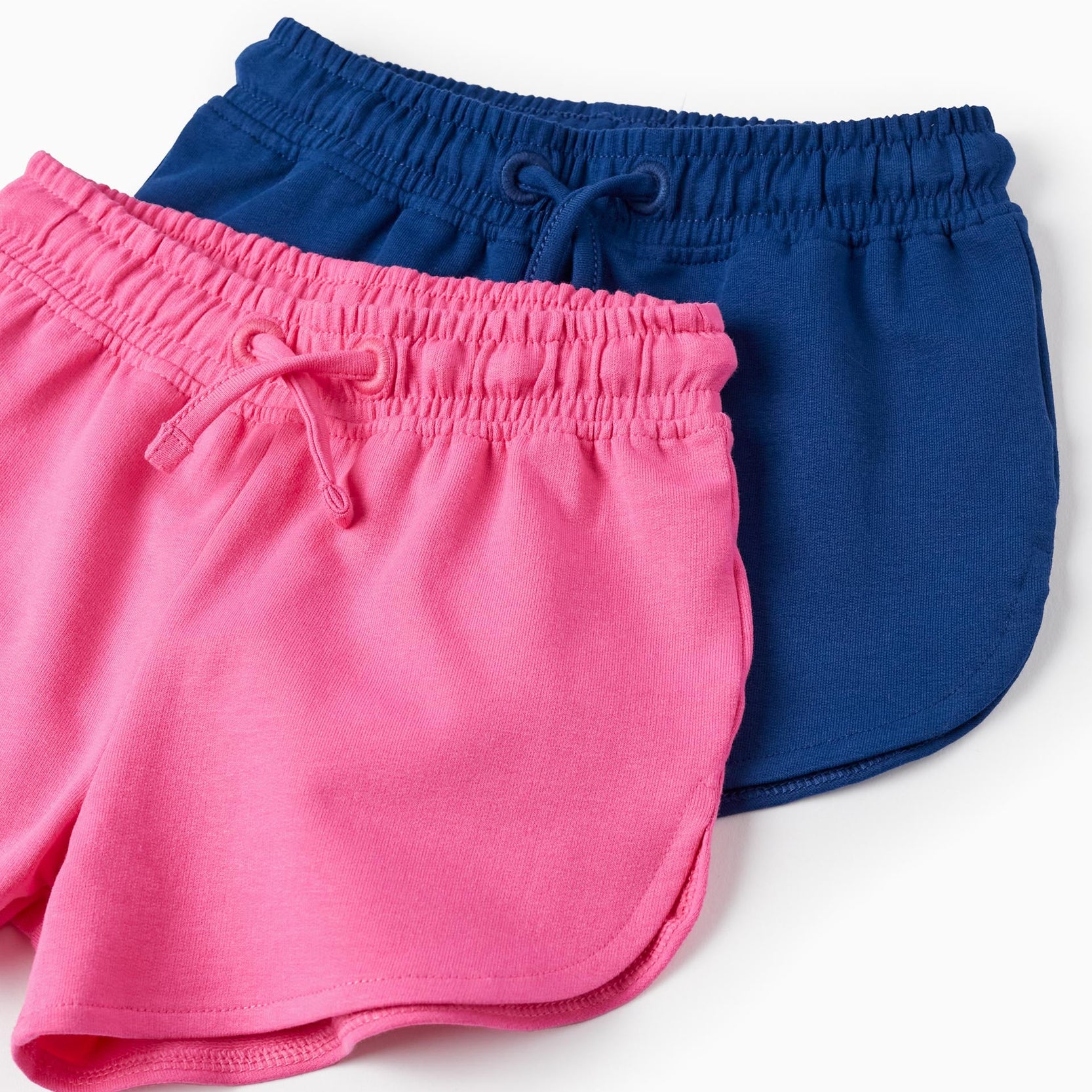 2 Cotton Shorts for Baby Girls, Pink/Dark Blue