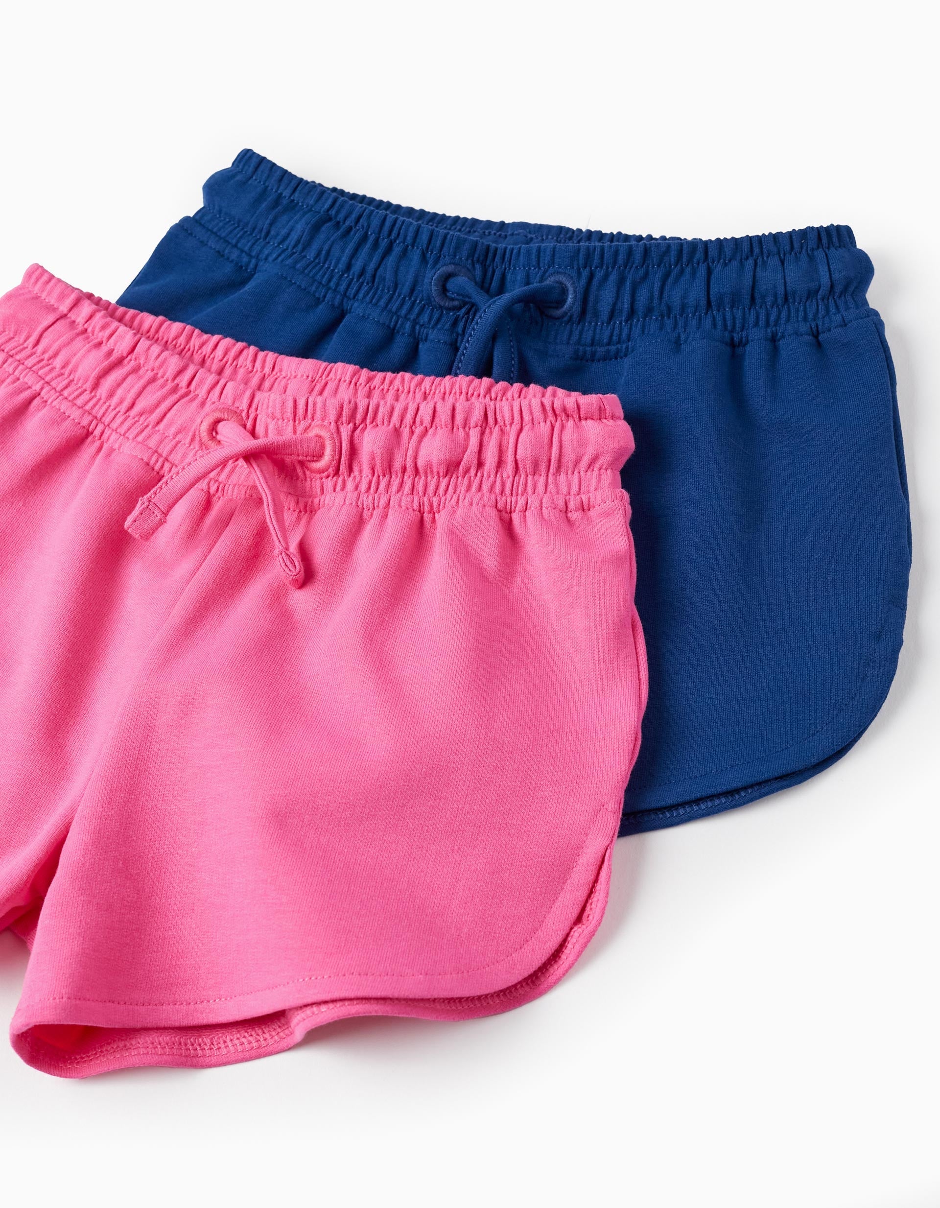 2 Cotton Shorts for Baby Girls, Pink/Dark Blue