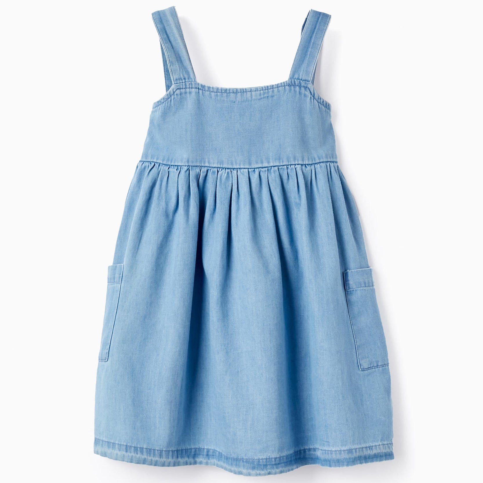 Denim Dress with Straps for Baby Girls, Blue