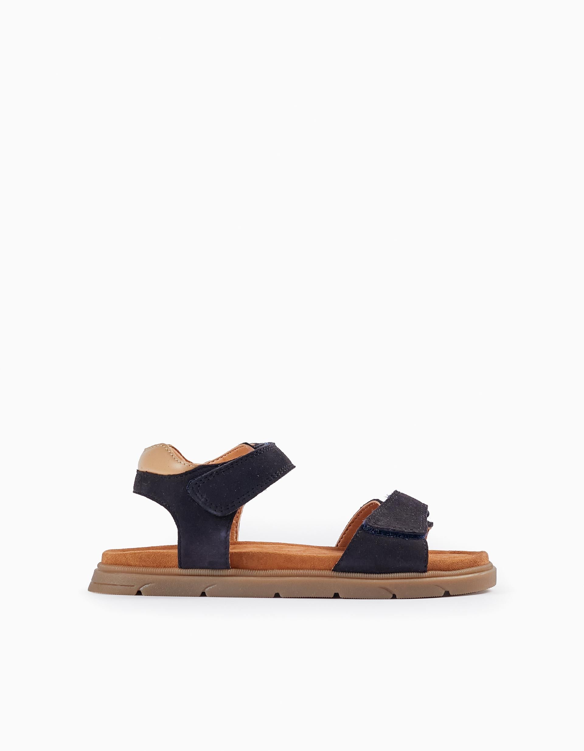 Leather Sandals for Boys, Dark Blue/Beige